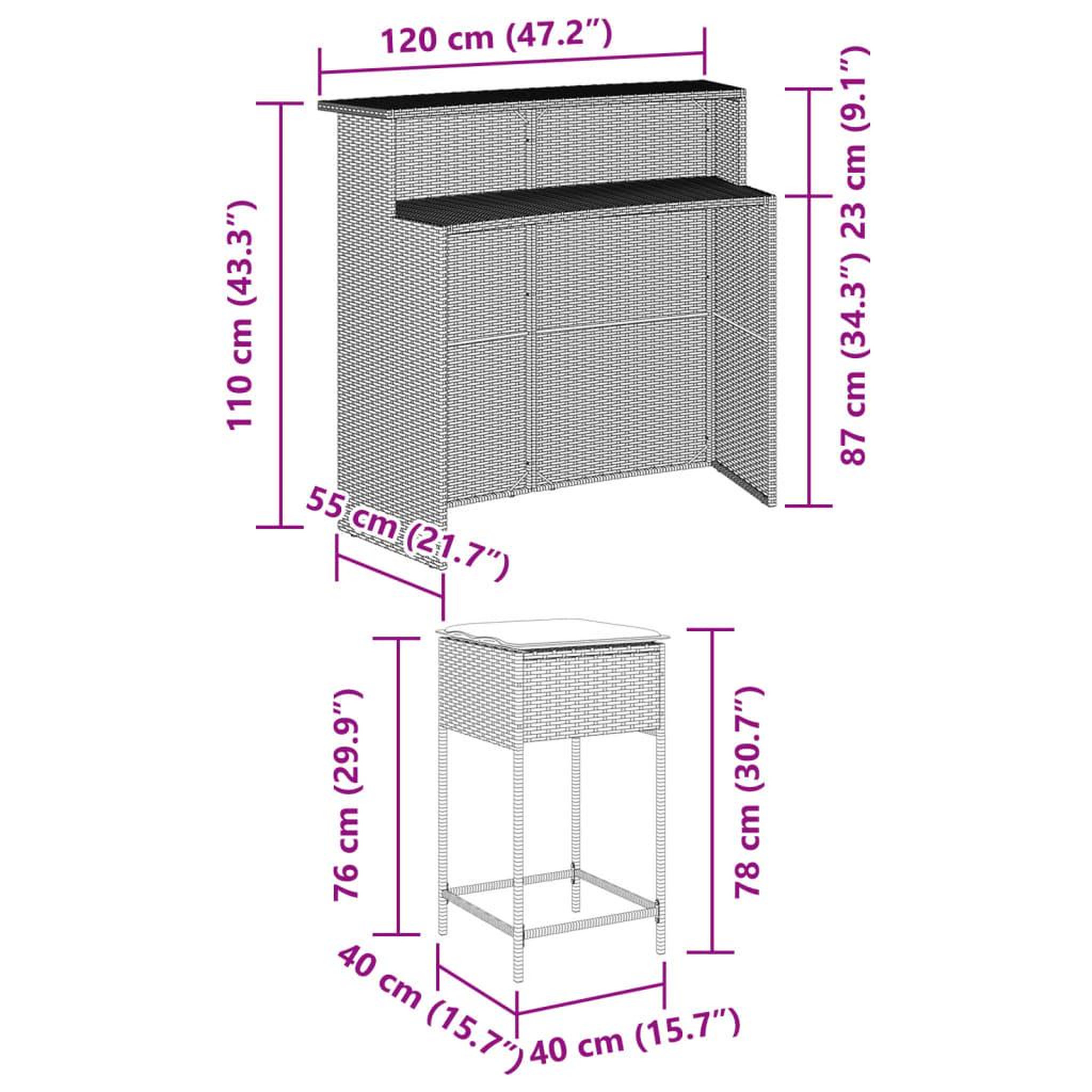Voir la diapositive 6 : VIDAXL Ensemble de bar de jardin 5 pcs avec coussins gris poly rotin