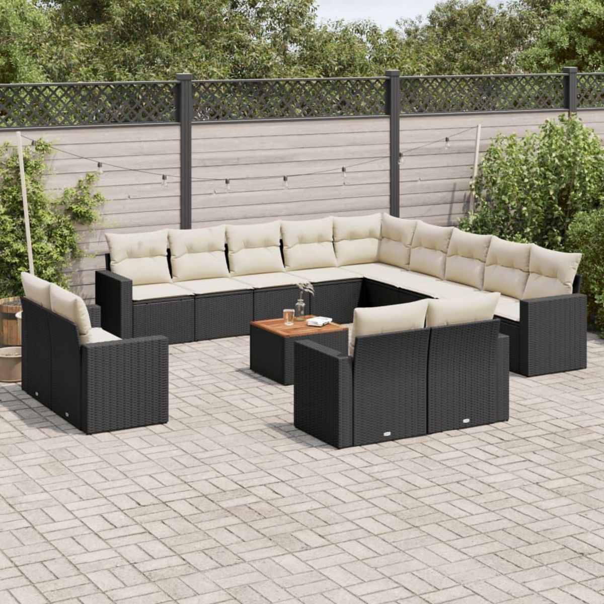 VIDAXL Salon de jardin avec coussins 14 pcs noir resine tressee
