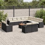 VIDAXL Salon de jardin avec coussins 14 pcs noir resine tressee