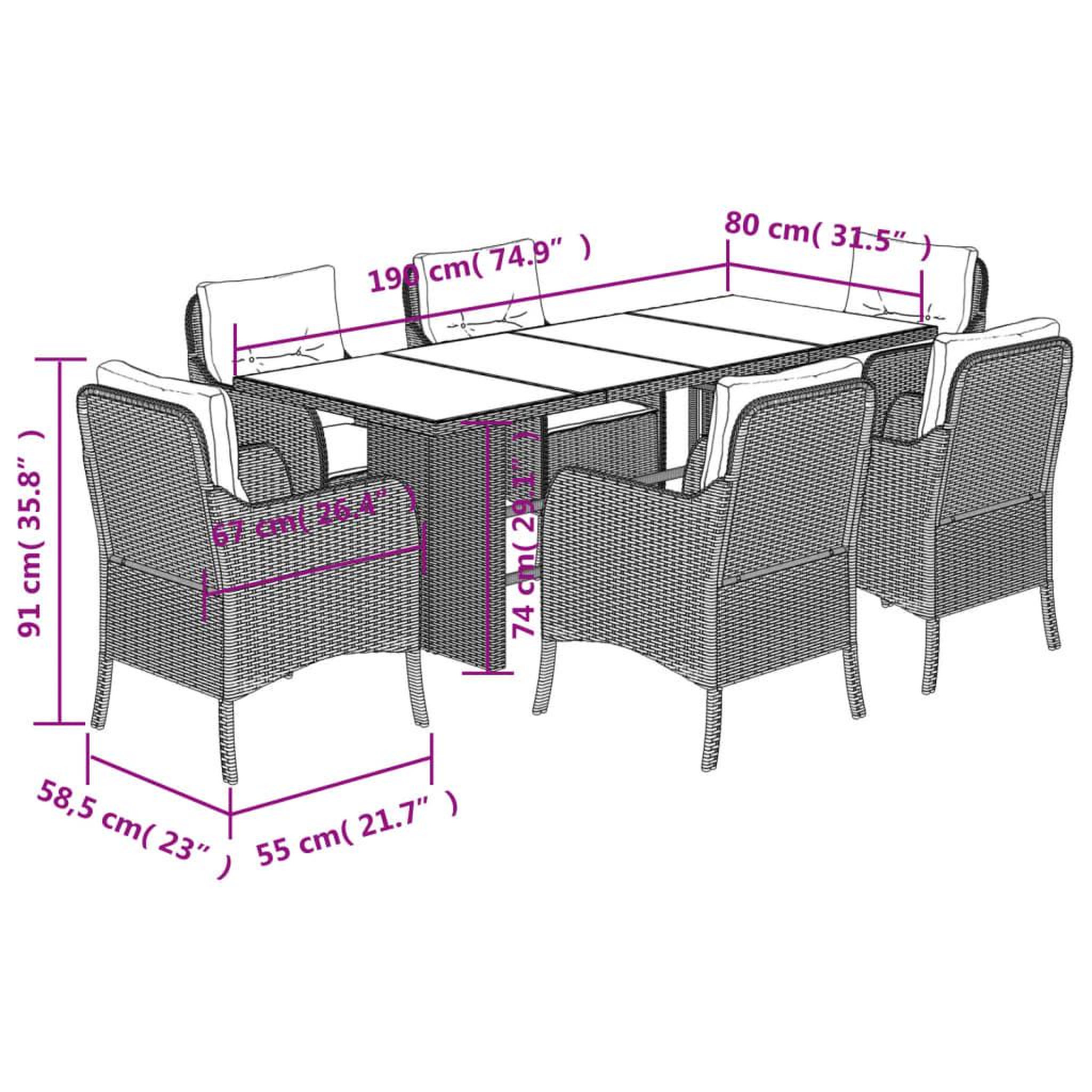 Voir la diapositive 6 : VIDAXL Ensemble a manger de jardin coussins 7pcs Noir Resine tressee