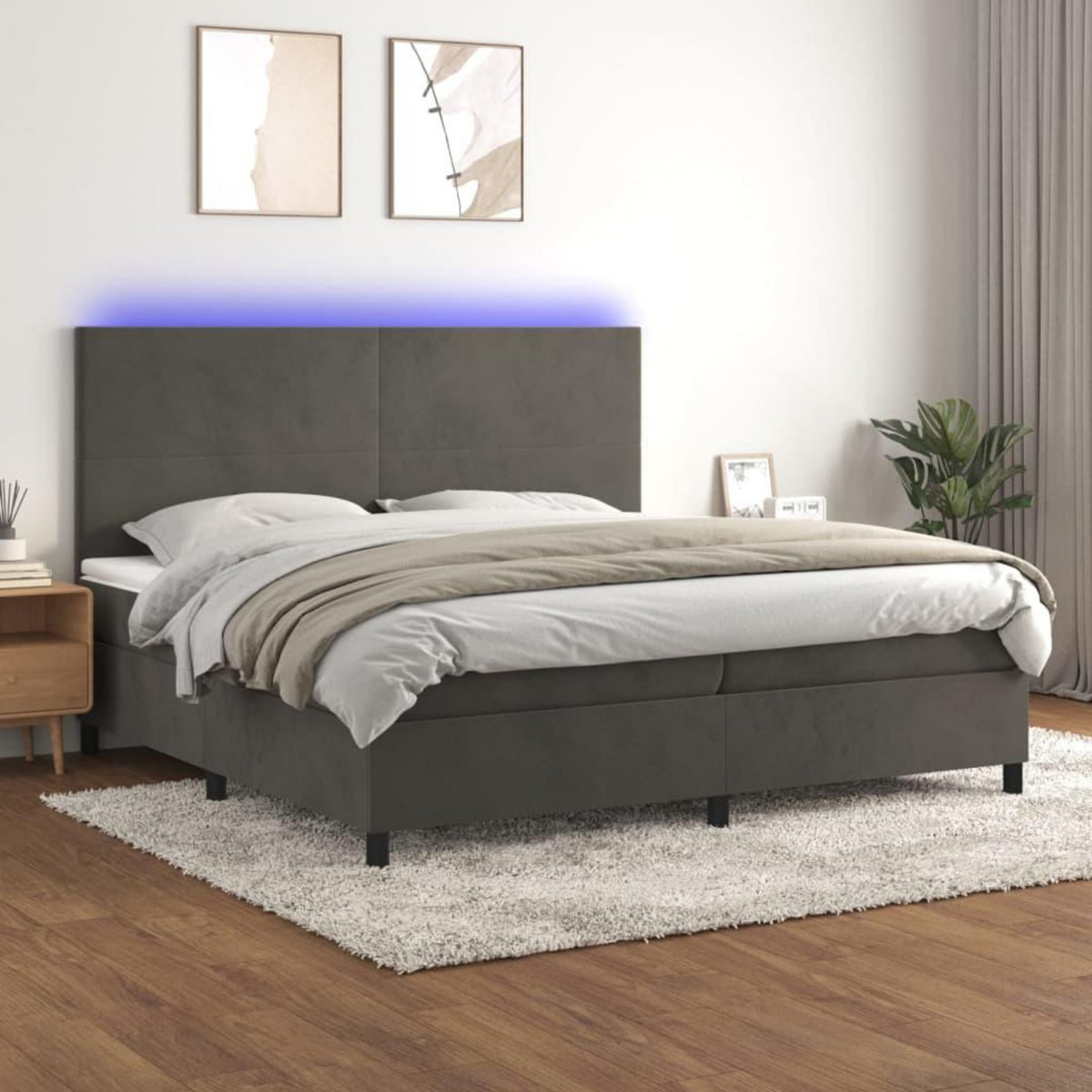 VIDAXL Sommier a lattes de lit avec matelas LED Gris fonce 200x200 cm
