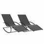 Voir la diapositive 1 : ID MARKET Lot de 2 chaises longues - transat de jardin à bascule MALAWI gris anthracite et toile grise