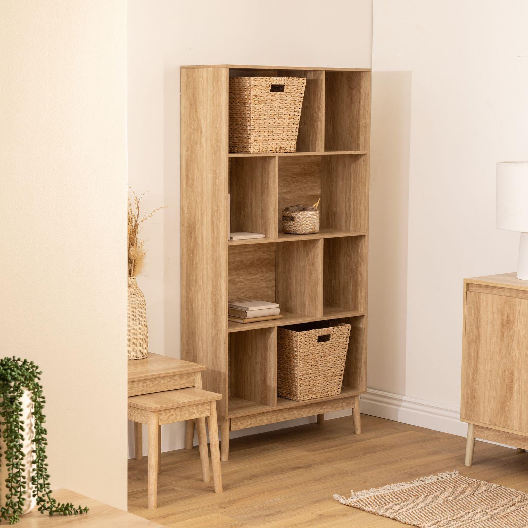 Voir la diapositive 2 : FIVE Bibliothèque 8 niches effet bois naturel abana - beige