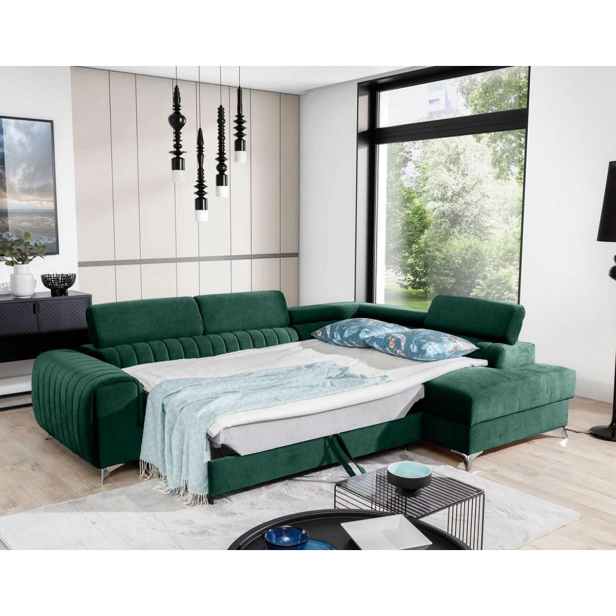 BEST MOBILIER Talisay - canapé d'angle droit - 5 places - convertible avec coffre - en velours
