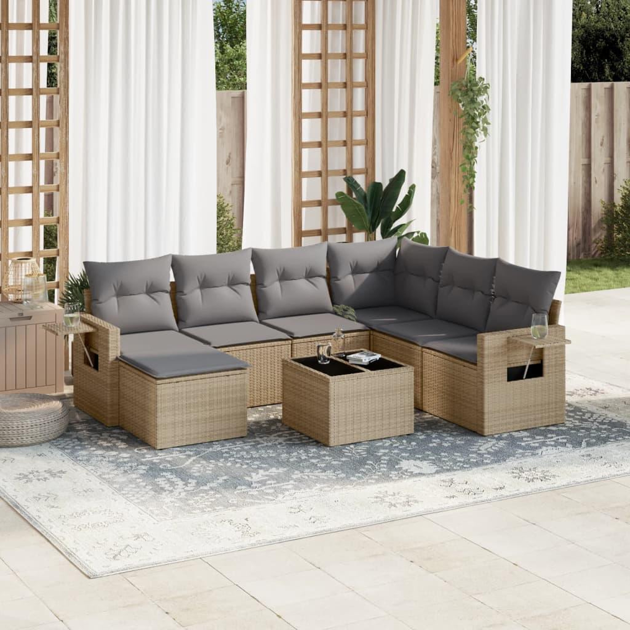 VIDAXL Salon de jardin avec coussins 8 pcs beige resine tressee
