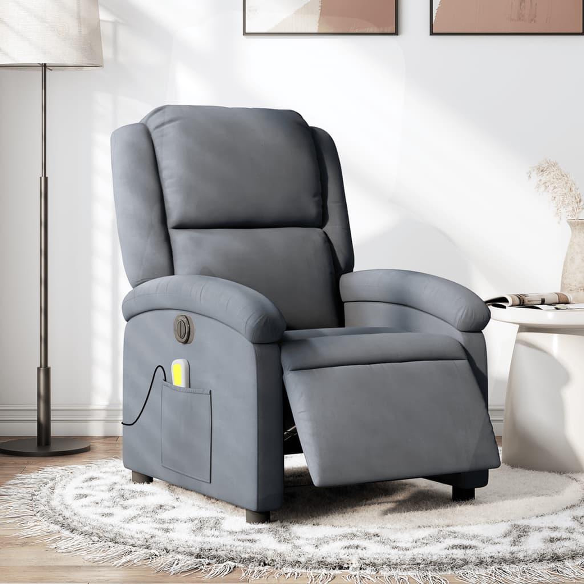 VIDAXL Fauteuil inclinable de massage electrique gris fonce velours