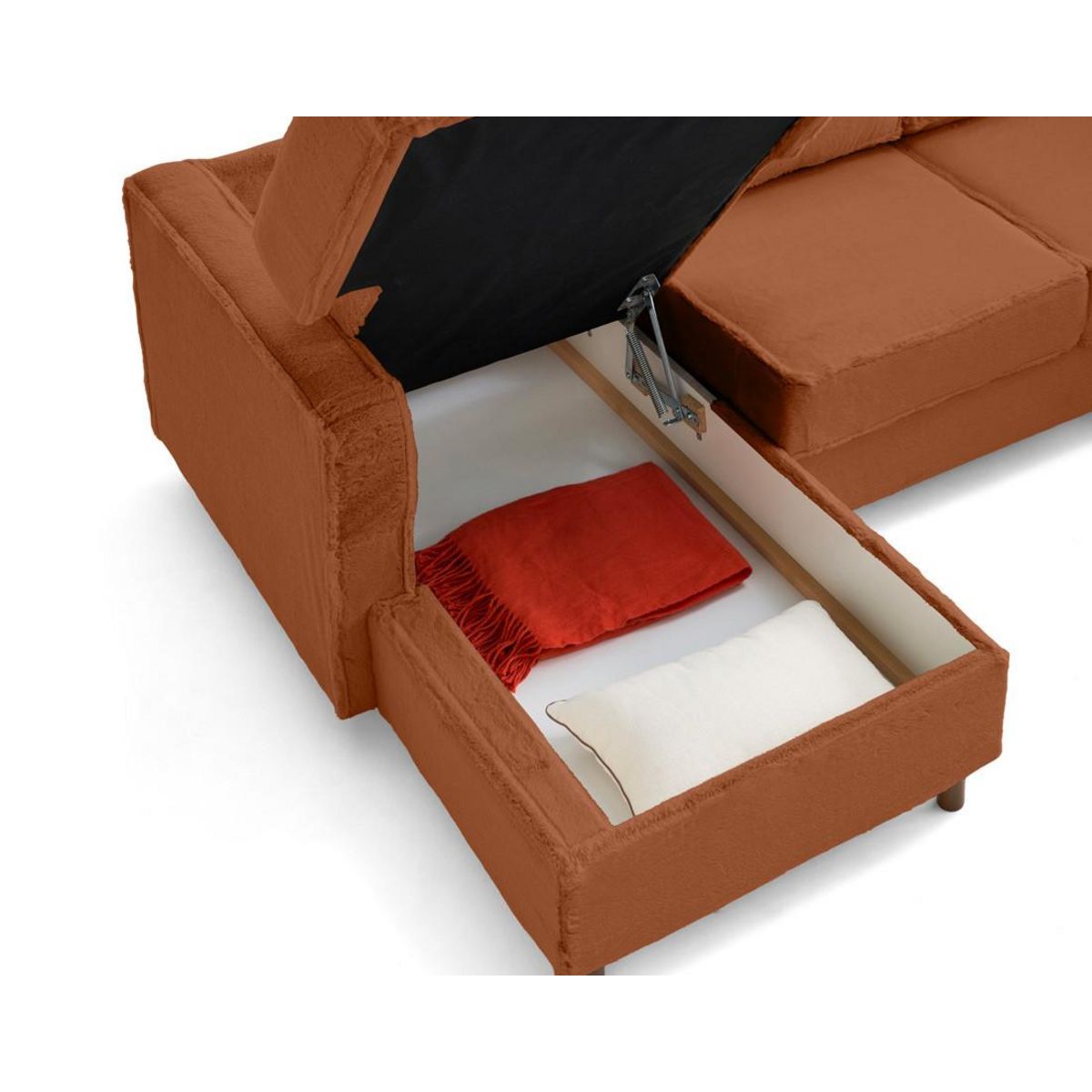 LISA DESIGN Jake - canapé panoramique d'angle droit 7 places convertible avec coffre en fausse fourrure