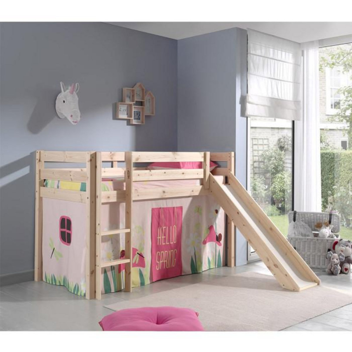 Paris Prix Lit Enfant Avec Toboggan  Pino Spring  90x200cm Naturel