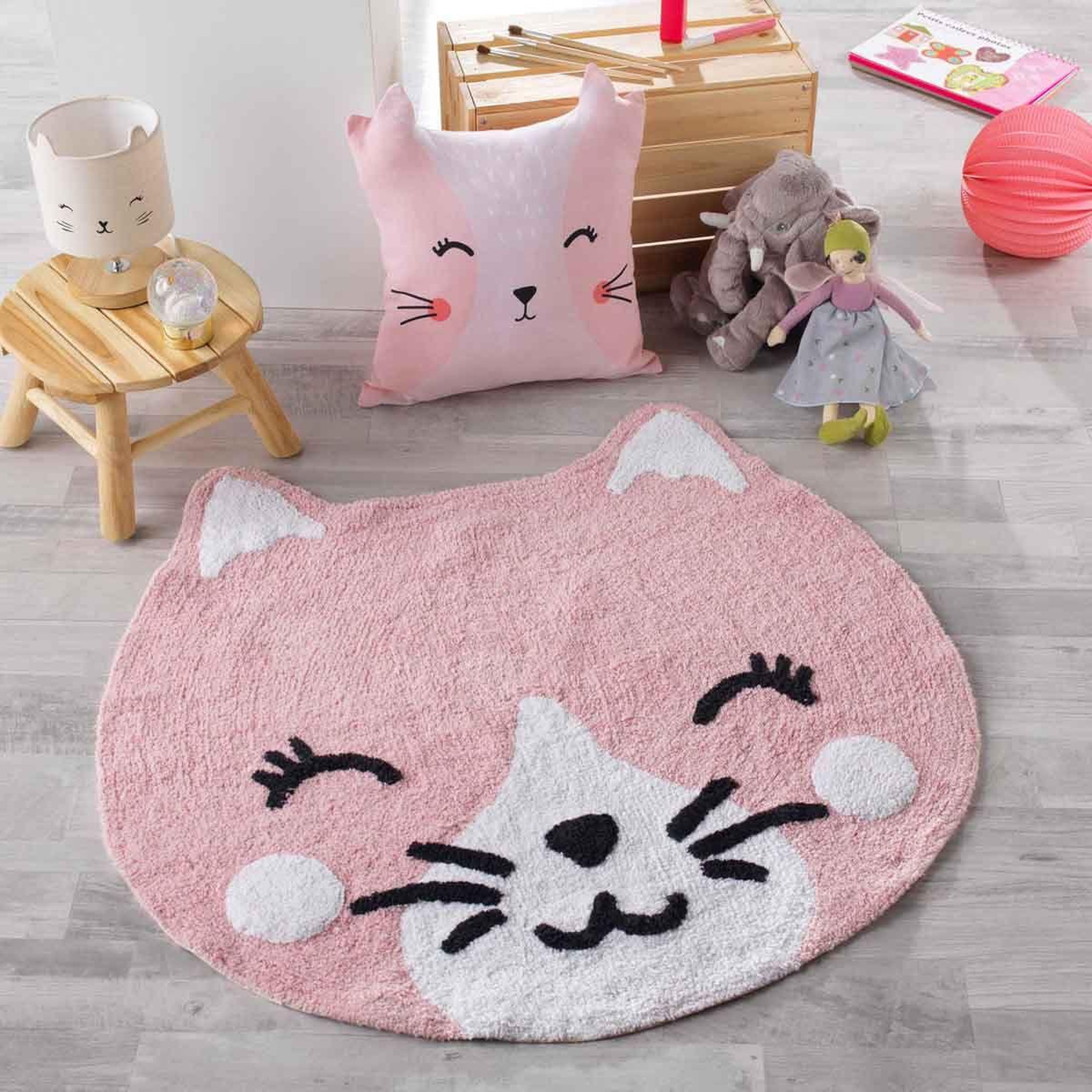 Voir la diapositive 3 : Douceur d'Intérieur Tapis rond enfant déco  chaton  90cm rose