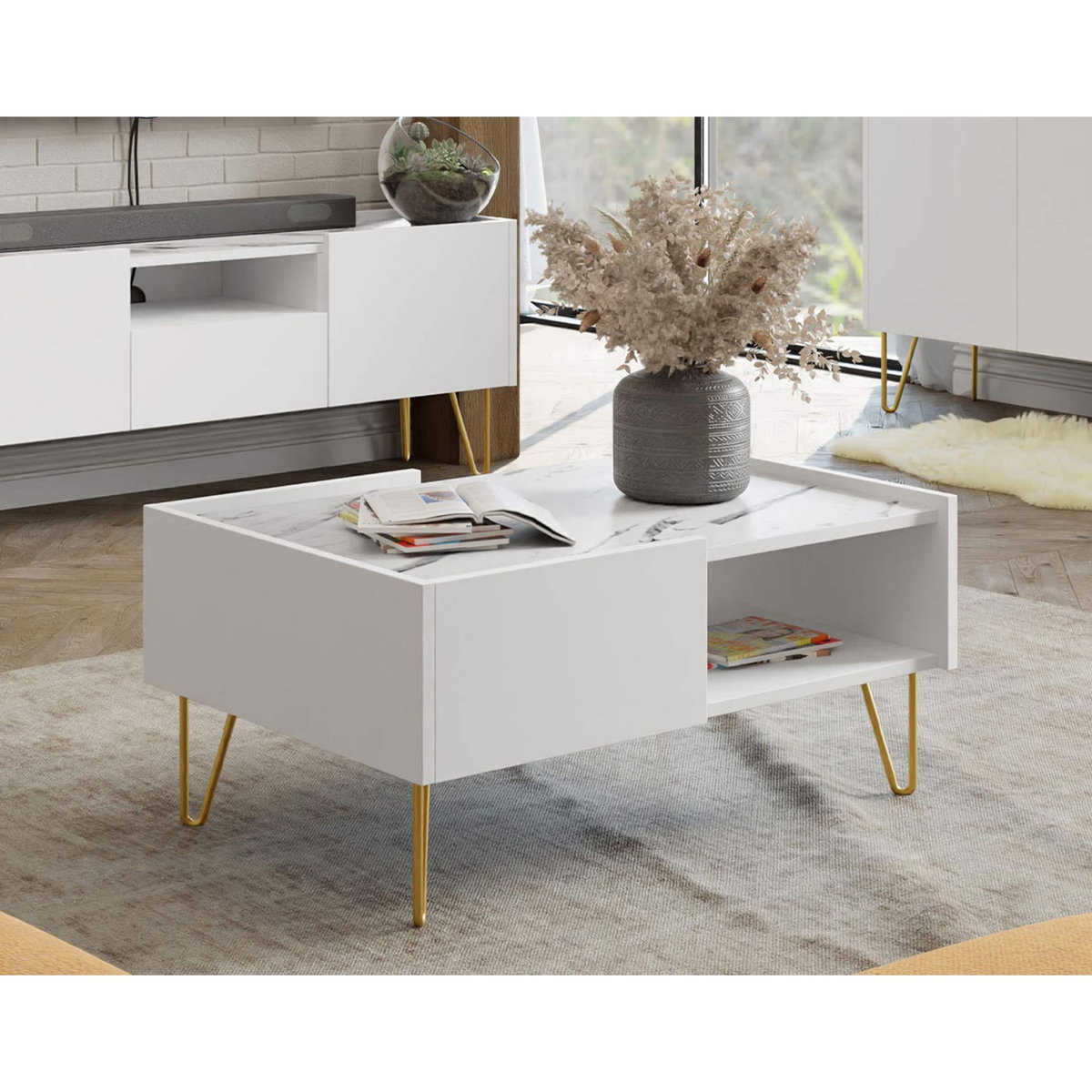 BEST MOBILIER Cali - table basse - effet marbre - 97 cm