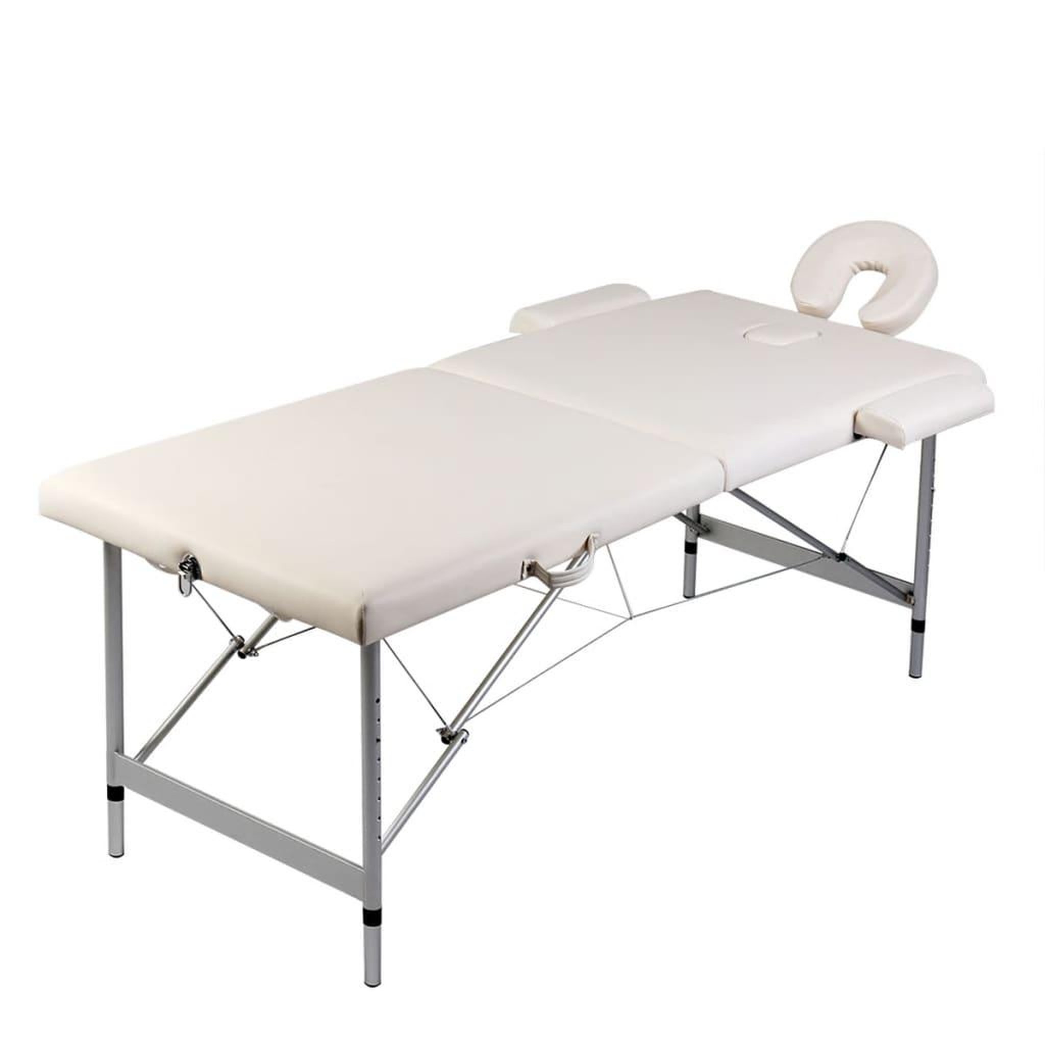Voir la diapositive 1 : VIDAXL Table de massage pliable Blanc creme 2 zones cadre en aluminium