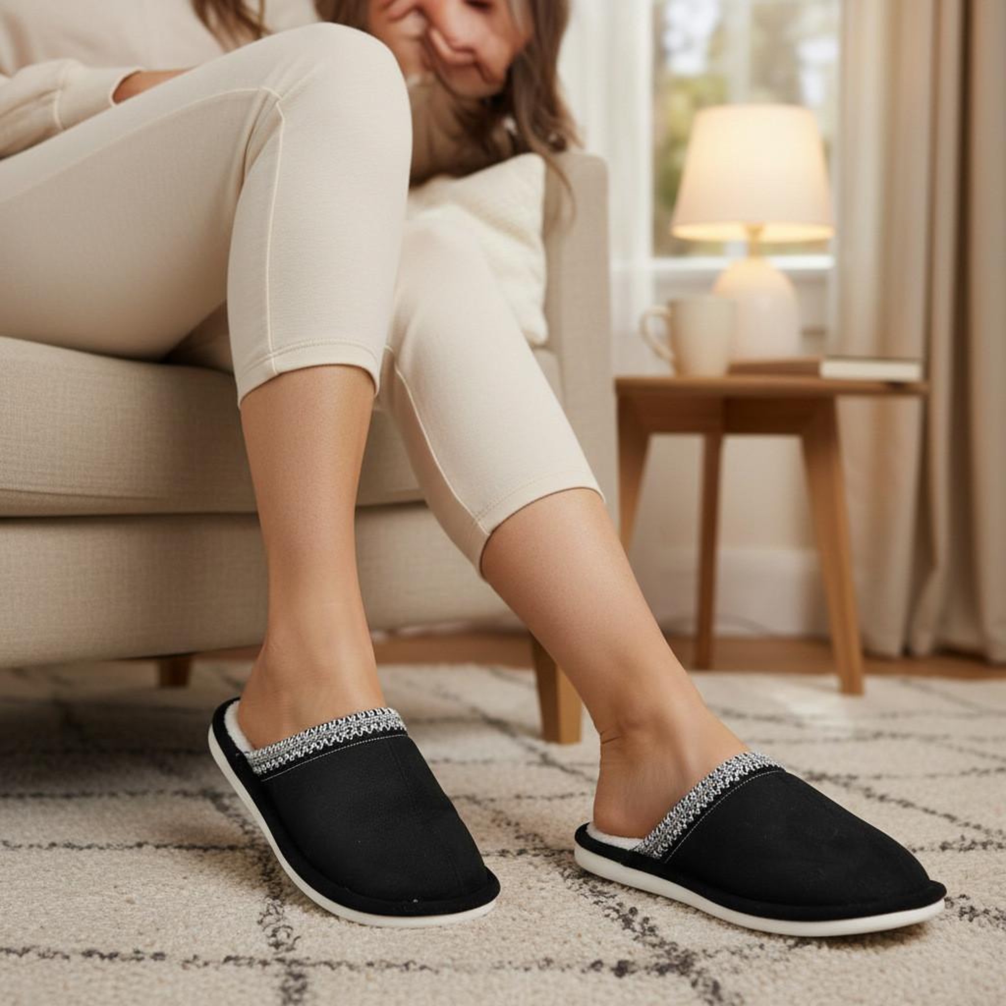 Voir la diapositive 2 : OZABI OZABI Mules Femme Unies, Suédine Synthétique, Bordure Tressée Scandinave