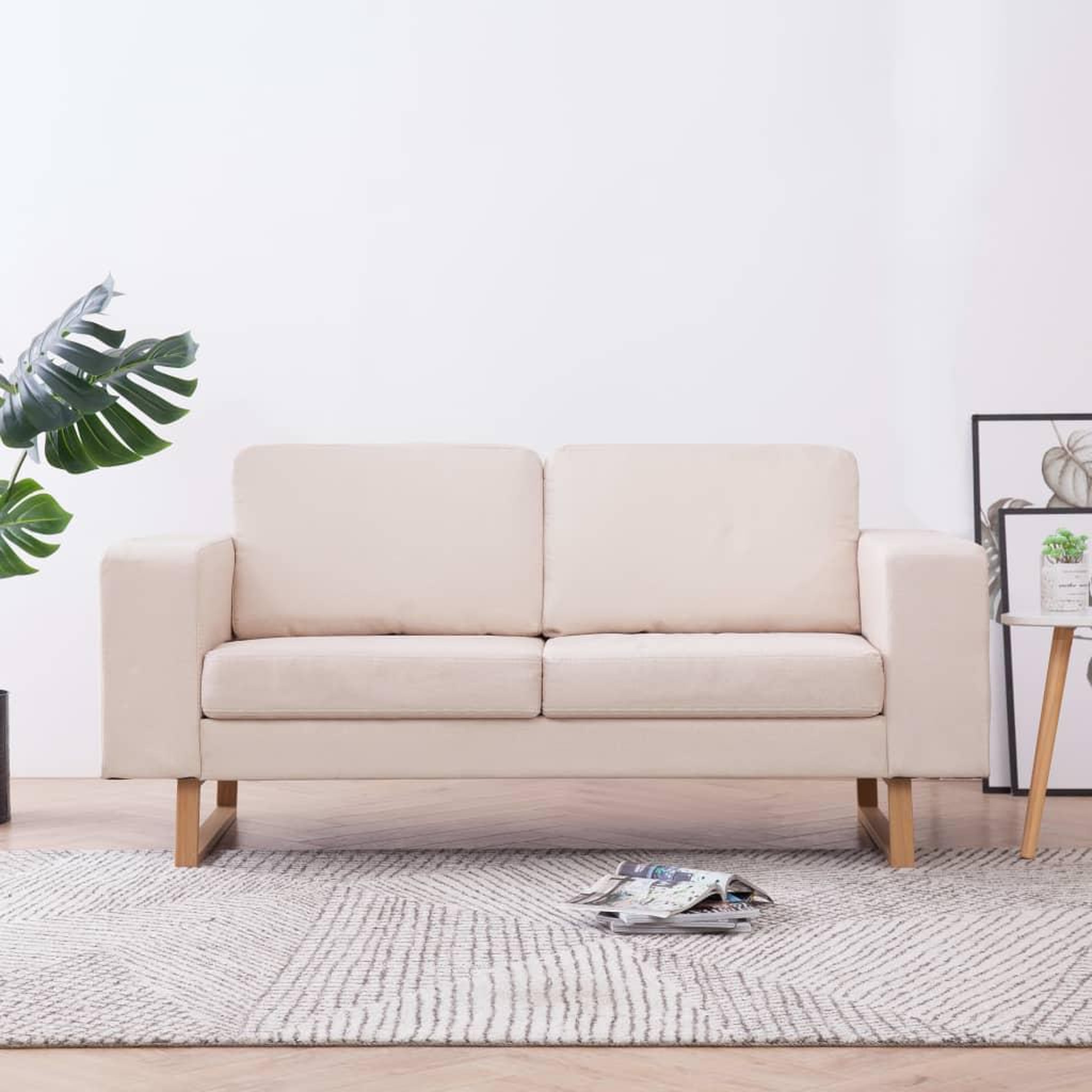 Voir la diapositive 1 : VIDAXL Canape a 2 places Tissu Creme