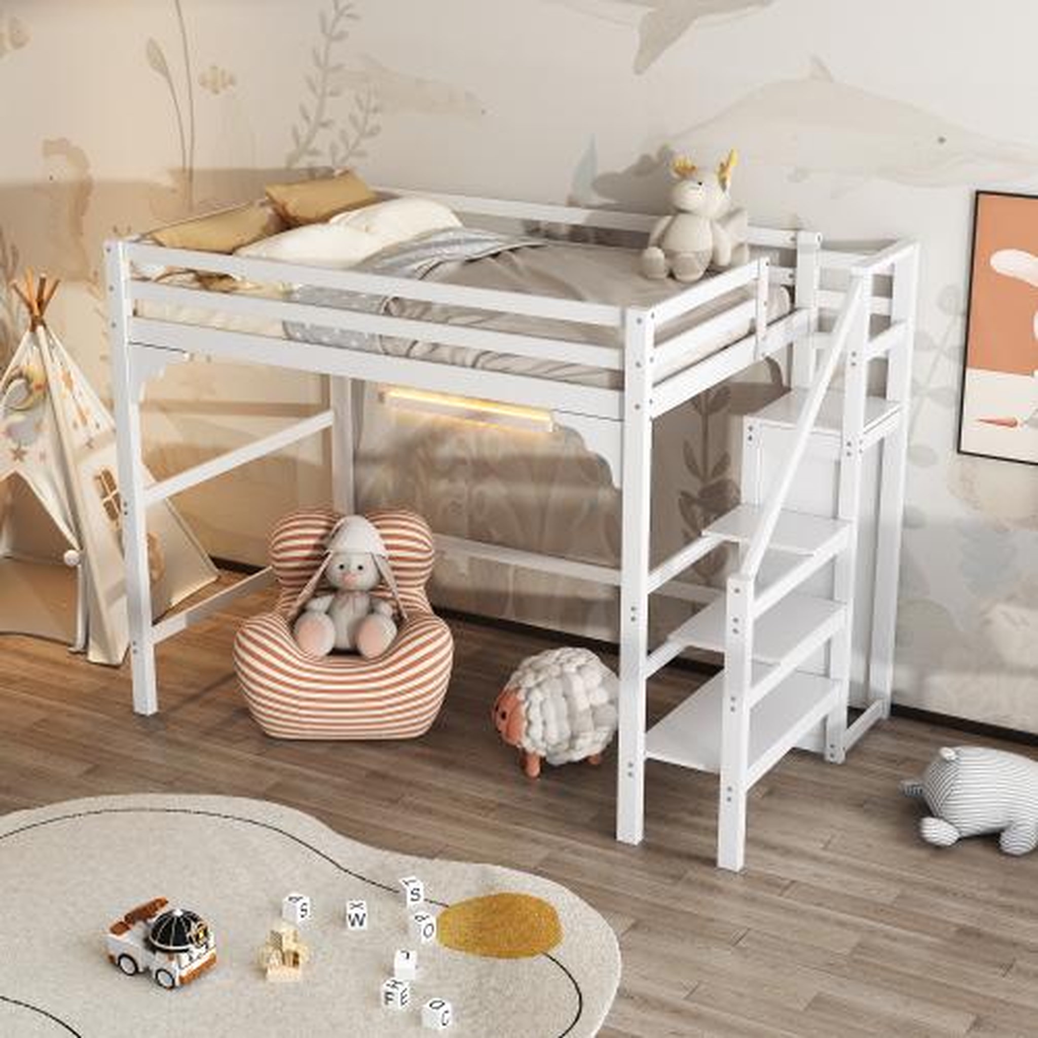 Voir la diapositive 5 : MERAX Lit mezzanine 140x200 cm coloris blanc pin