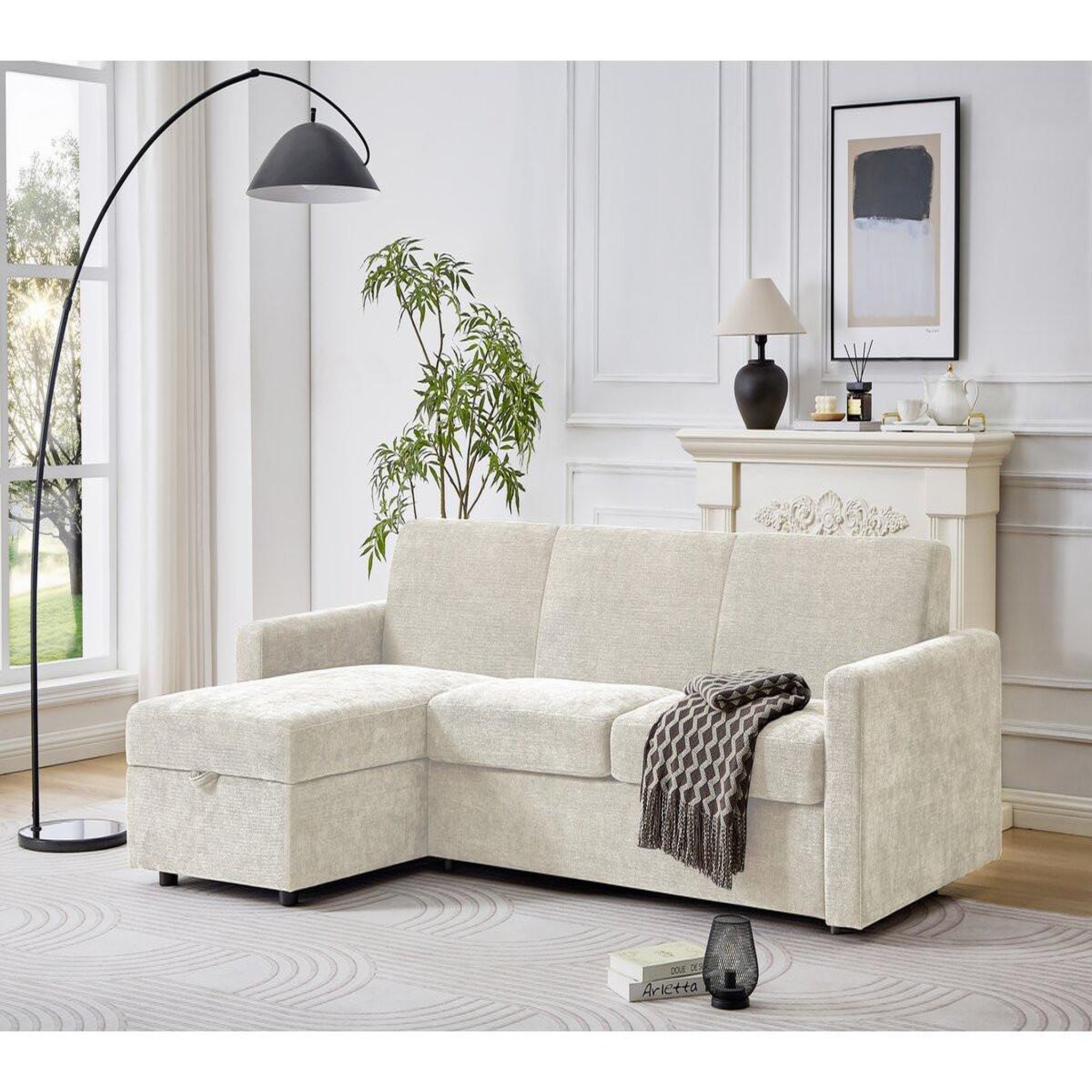 Voir la diapositive 2 : Habitat et Jardin Canapé d'angle réversible convertible express en tissu  celia  - 3 places  - beige