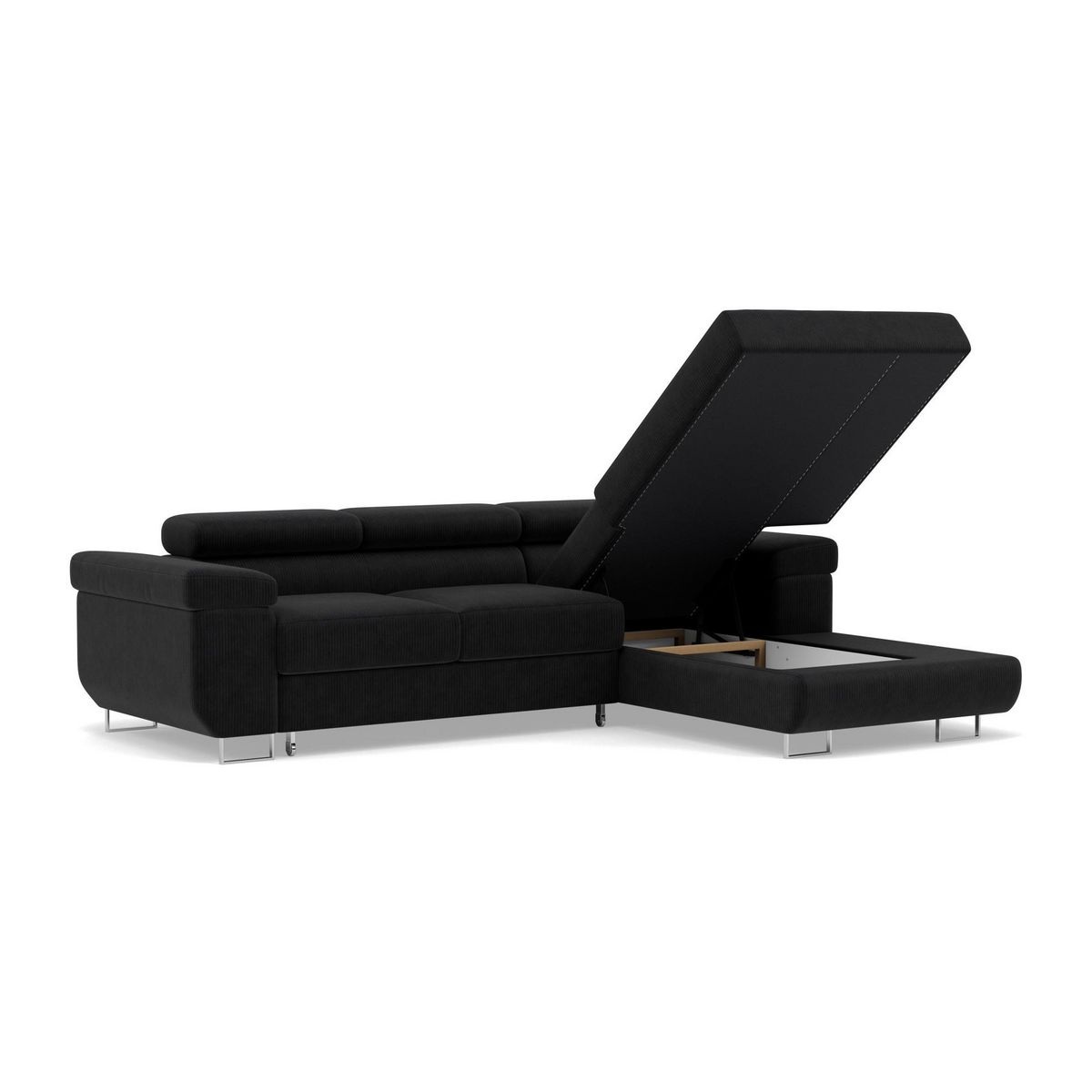 BEST MOBILIER Pablo - canapé d'angle droit - 6 places - convertible avec coffre et têtières réglables - en velours côtelé