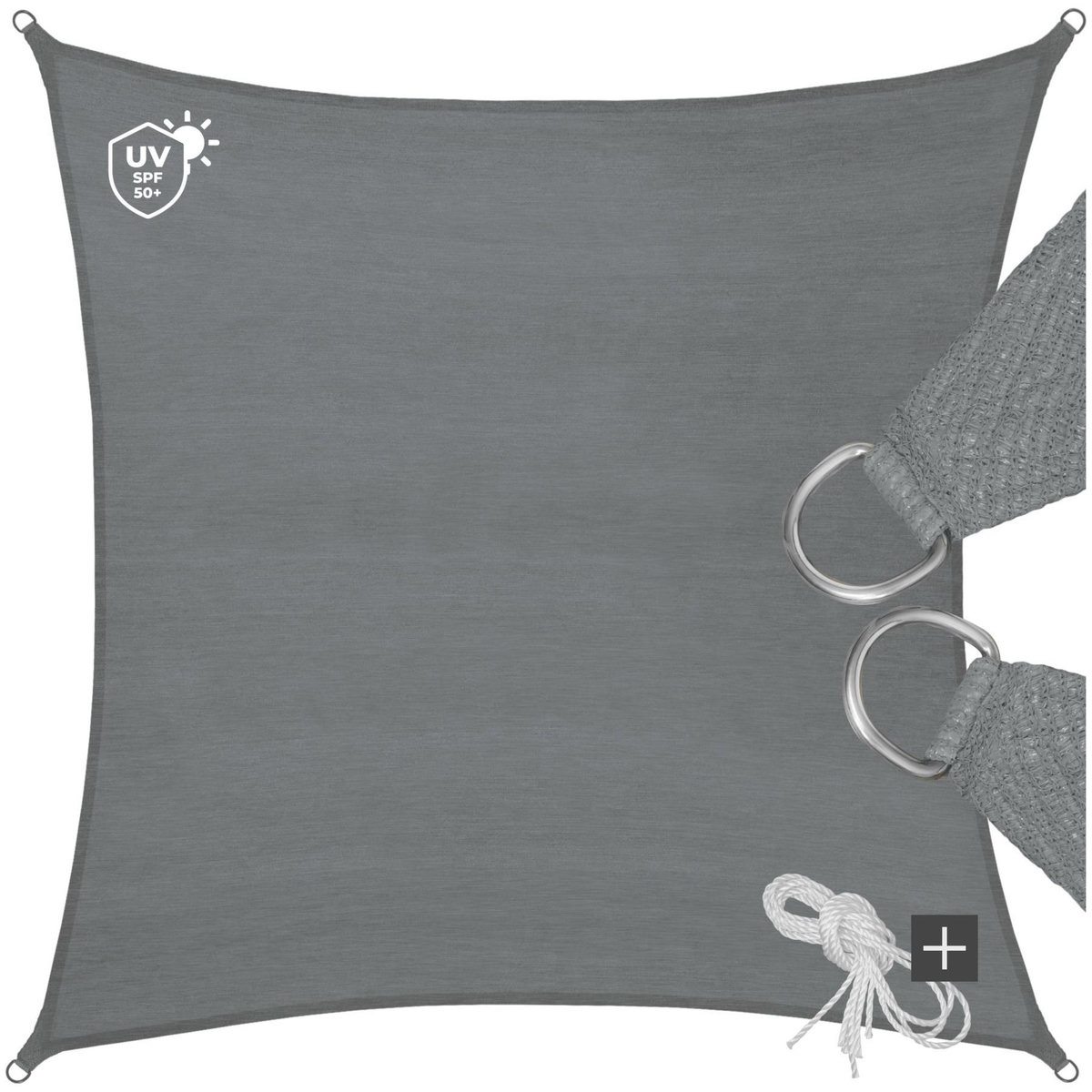 tectake Voile d'ombrage triangulaire rectangulaire avec une protection UV 50+ gris 4 x 4 m