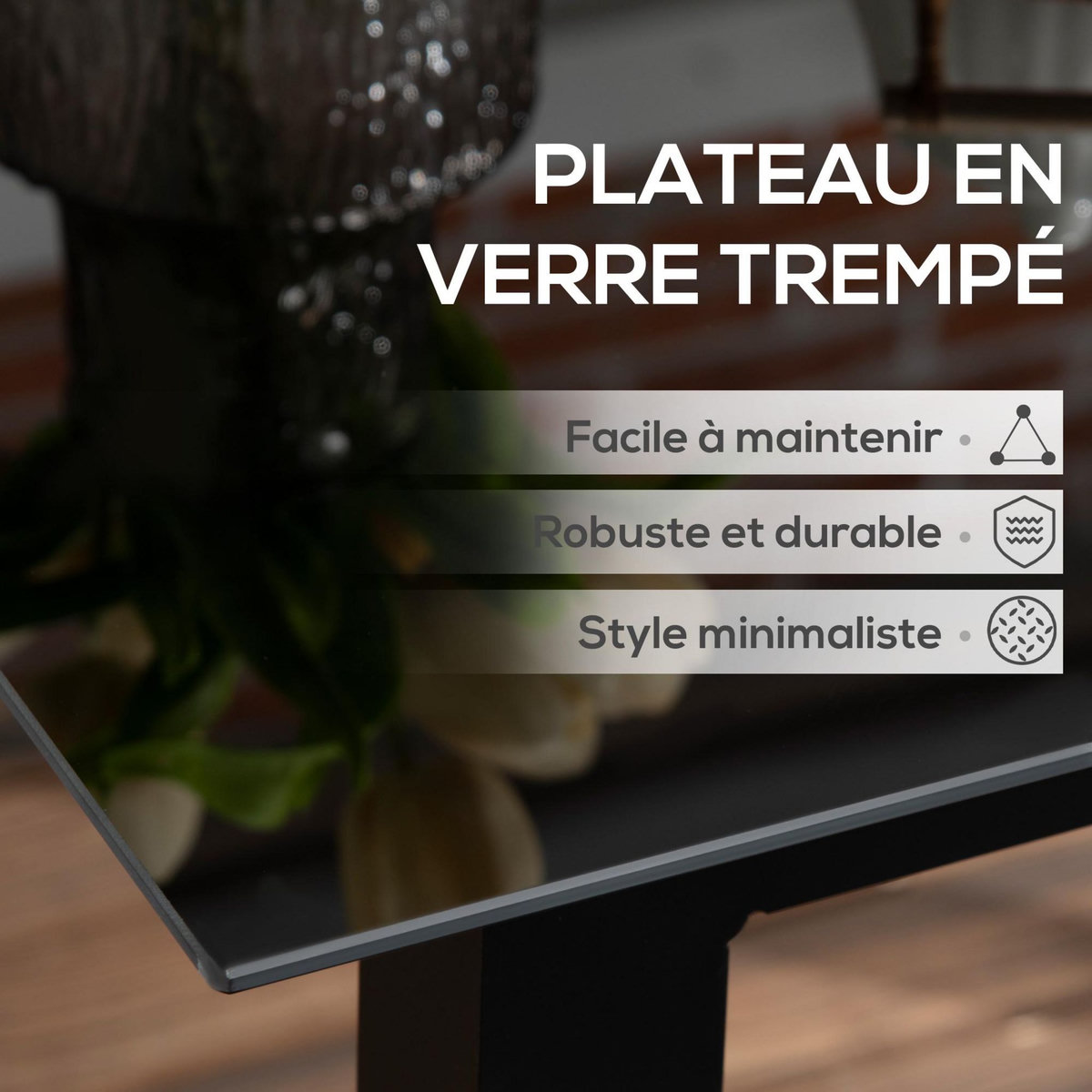 OUTSUNNY Table de jardin carrée 4 personnes dim. 80L x 80l x 74H cm alu. plateau verre trempé noir