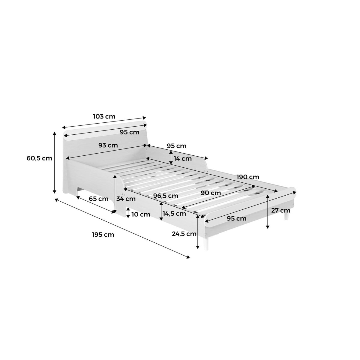 SWEEEK Lit enfant 90 x 190cm effet bois. couleur blanc et bois