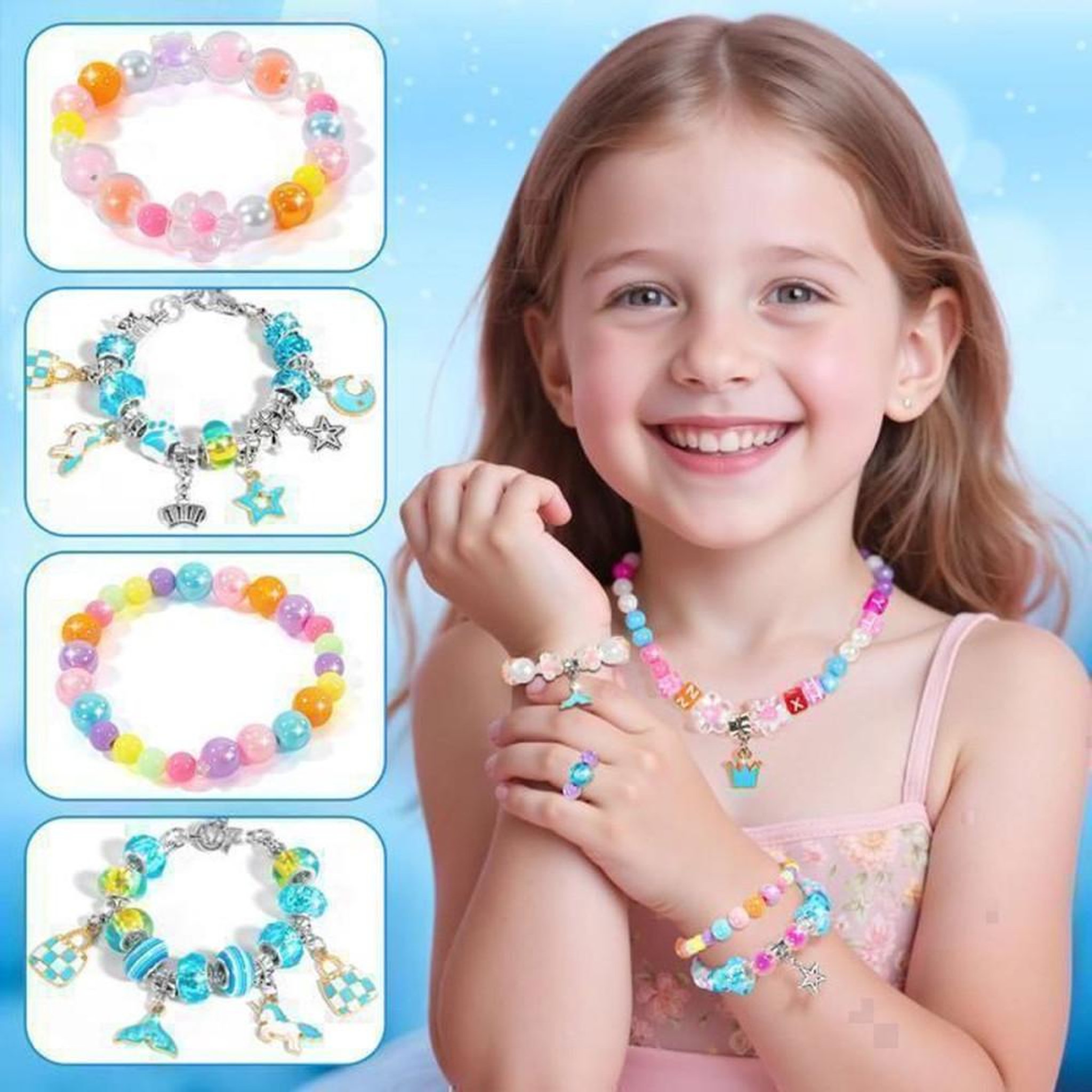 Voir la diapositive 4 : Kit de création de bijoux DIY fille Princess avec perles non toxiques, montage sans colle et mini miroir