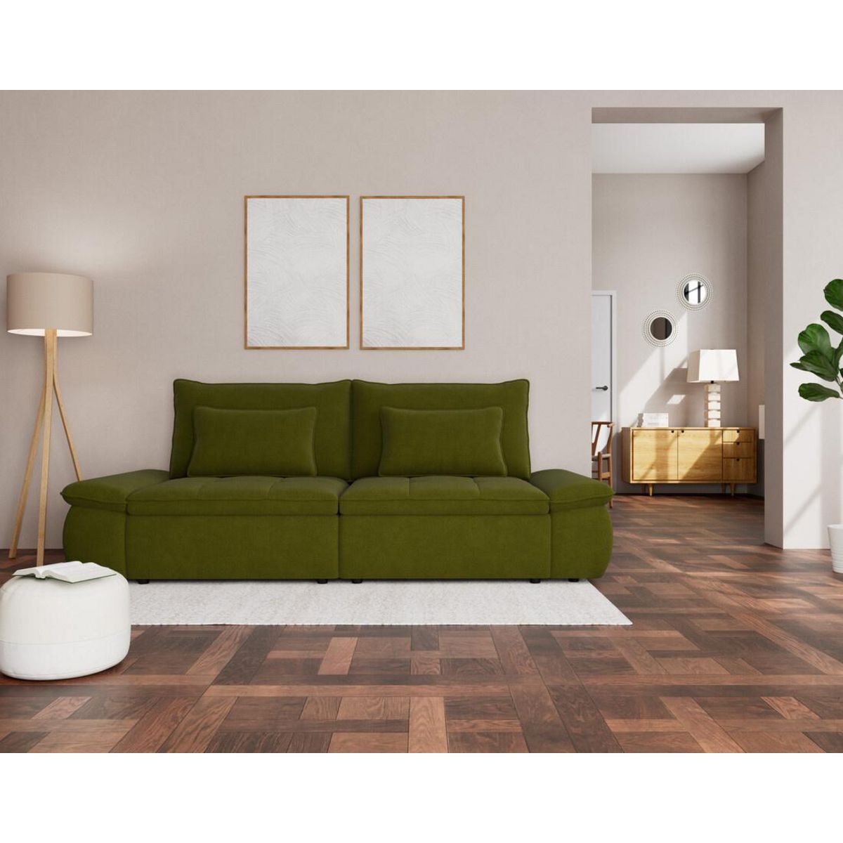 LISA DESIGN Elvona - canapé droit 3 places convertible avec coffre en tissu texturé