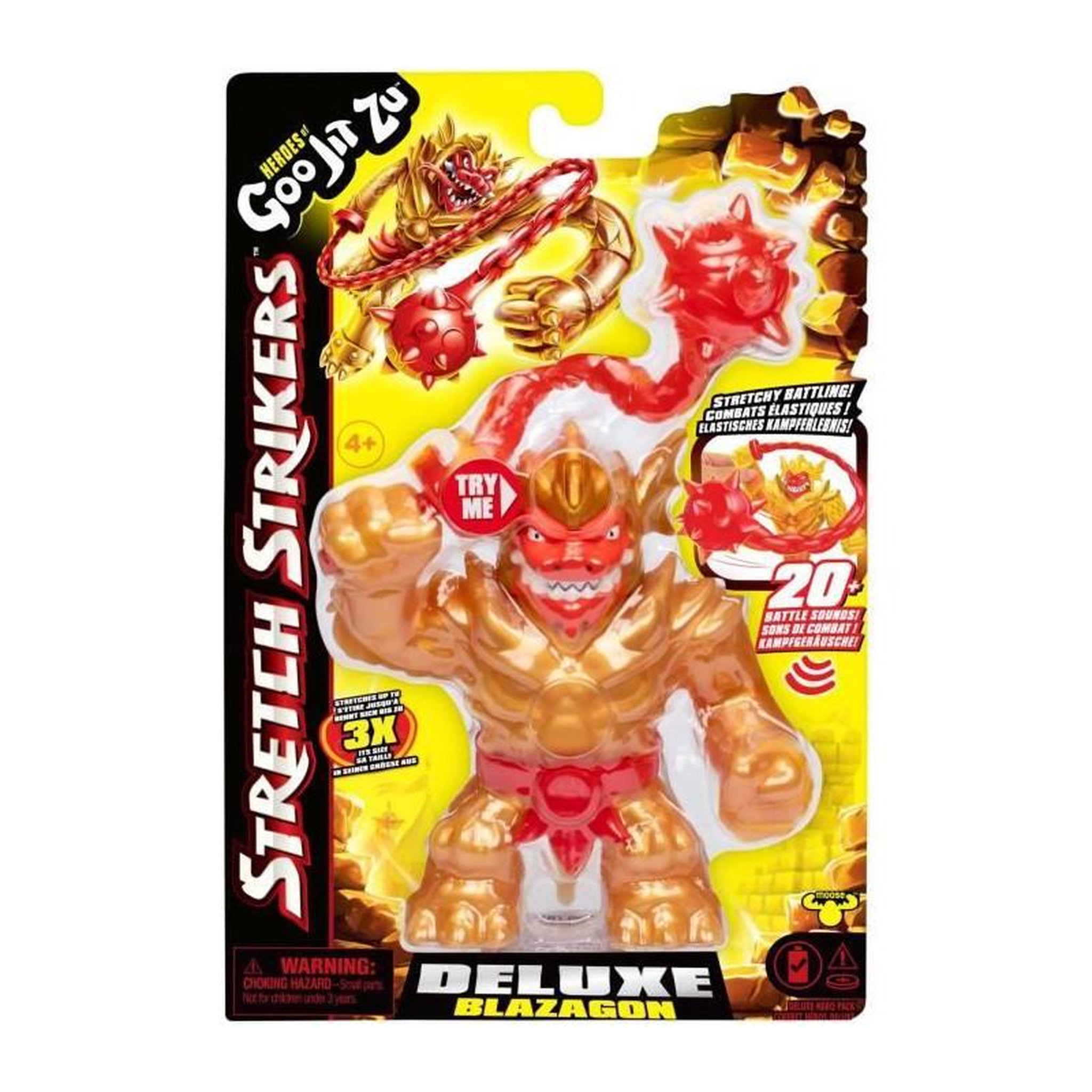 GENERIQUE Figurine Deluxe Stretch Strikers Blazagon 11cm - HERoeS OF GOO JIT ZU - Héros guerrier sonore avec arme extensible