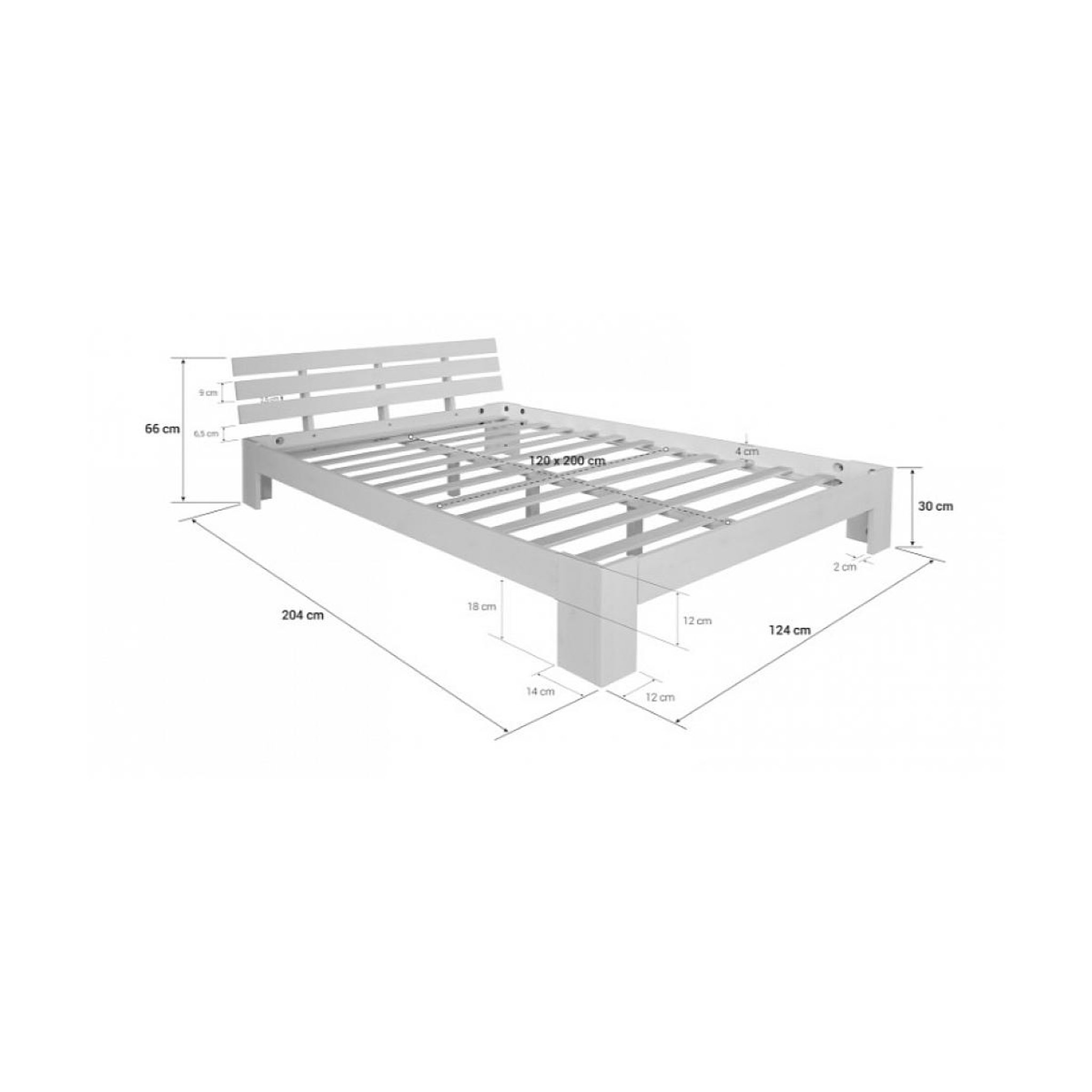 Voir la diapositive 2 : HomeStyle4U Lit double en bois 120 x 200 cm blanc