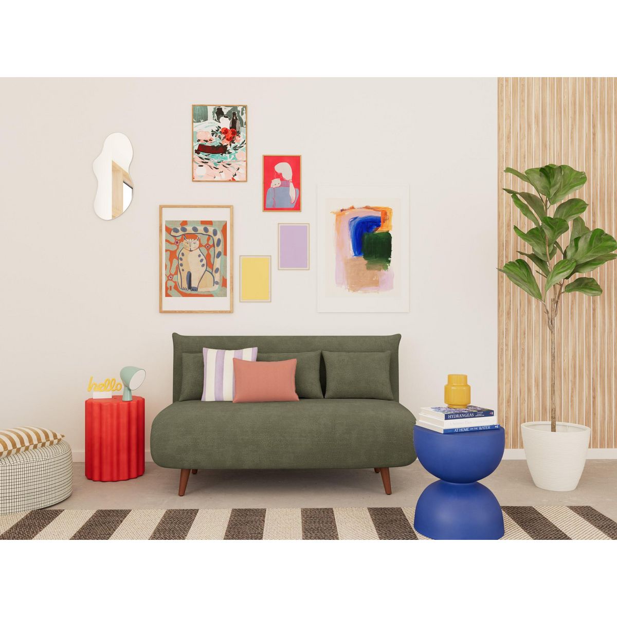 BEST MOBILIER Lumi - banquette convertible clic-clac 2 places en velours côtelé