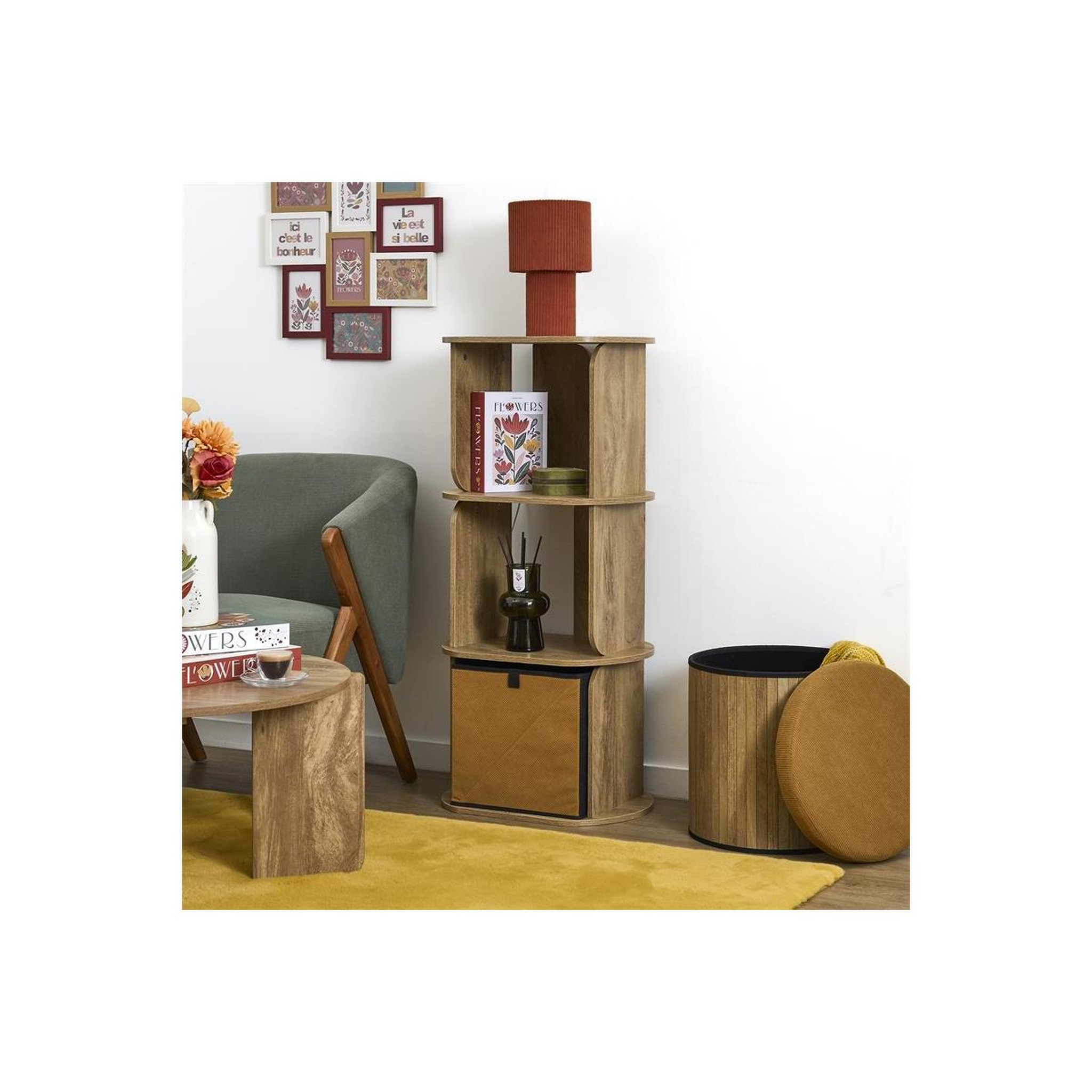Voir la diapositive 6 : The Home Deco Factory Étagère modulable 3 cases  heritage  99cm marron