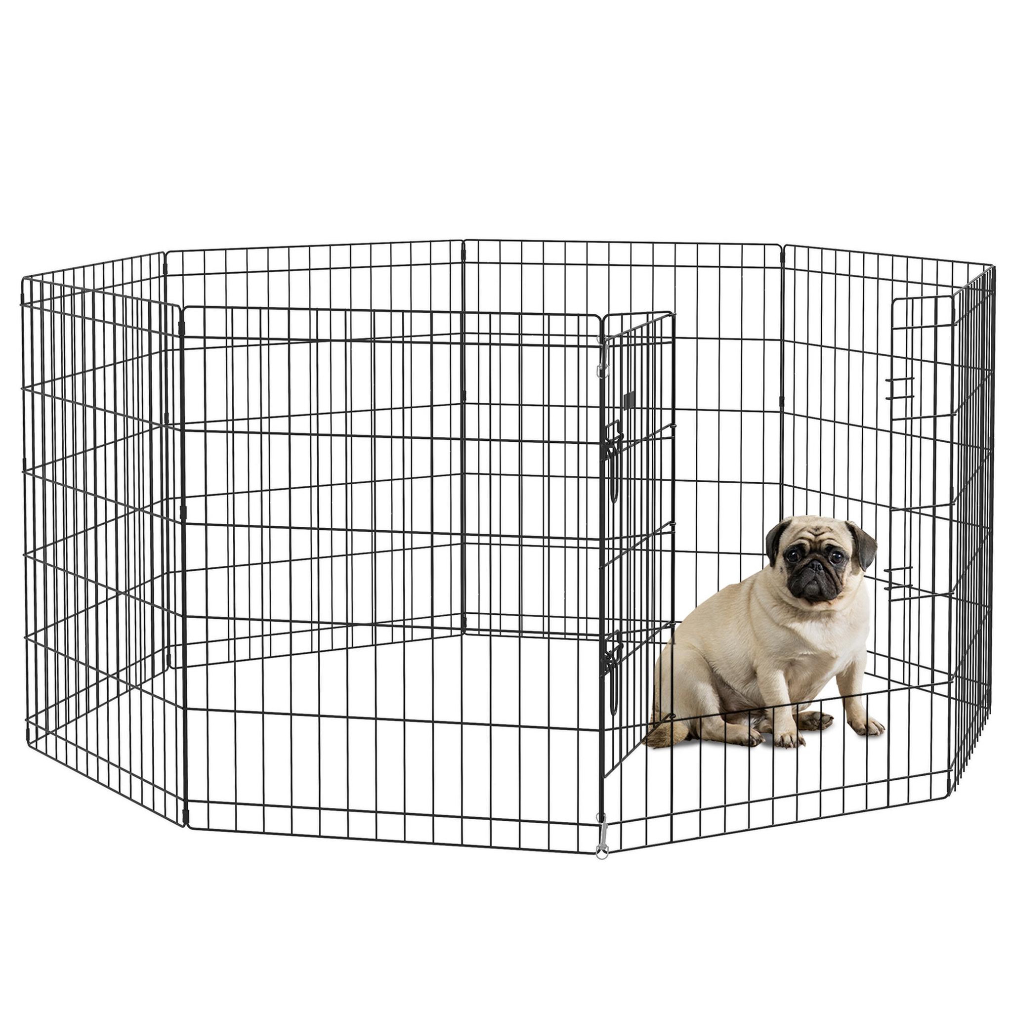 PAWHUT Parc enclos acier pour chien animaux 1 porte 8 panneaux 76L x 61l cm noir