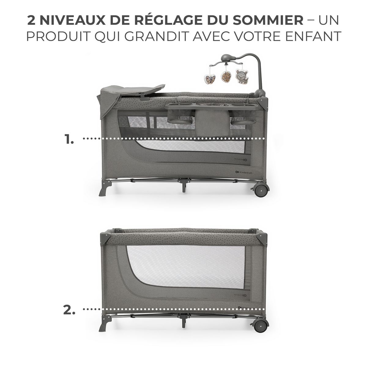 KINDERKRAFT Lit parapluie 3en1 JOY 2 avec accessoires