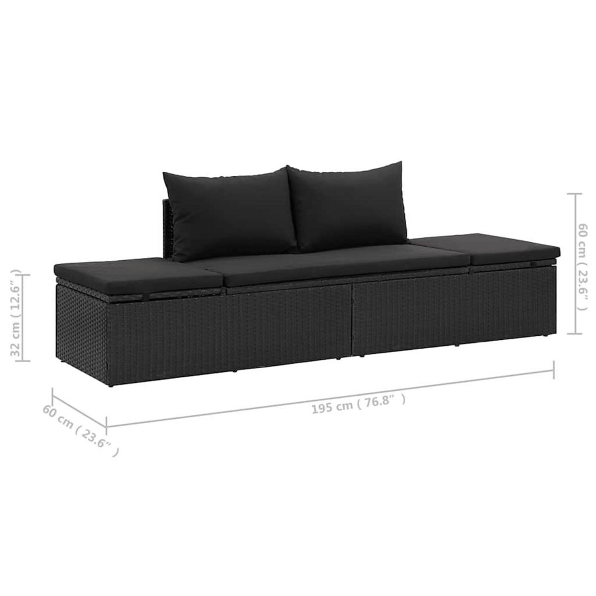 VIDAXL Chaise longue avec coussins Resine tressee Noir