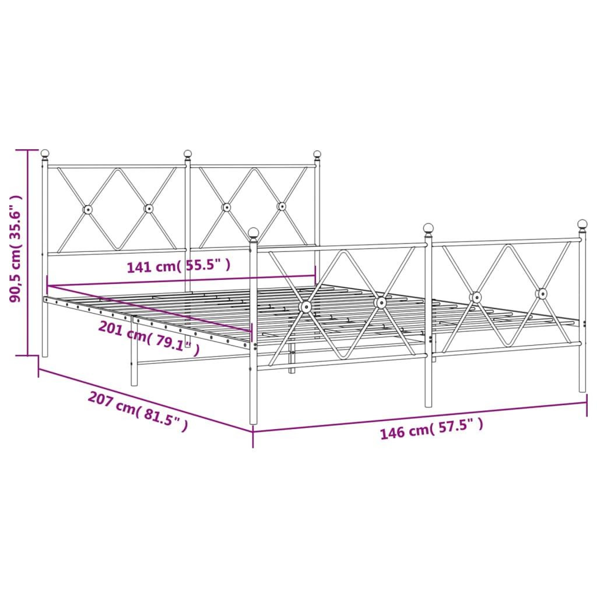 Voir la diapositive 6 : VIDAXL Cadre de lit metal sans matelas avec pied de lit noir 140x200cm