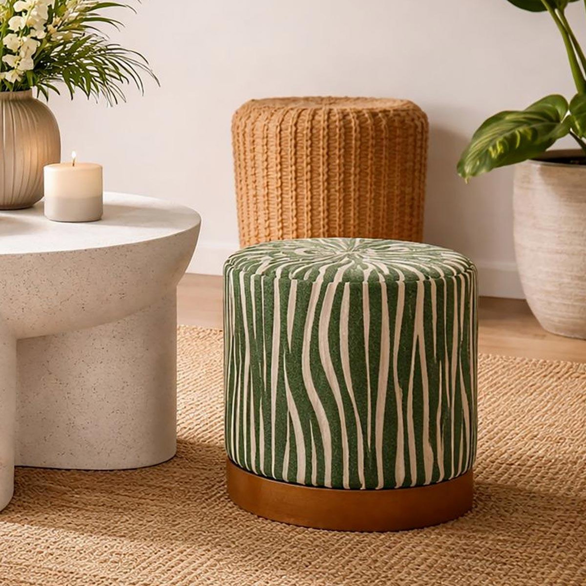 Voir la diapositive 4 : Paris Prix Pouf imprimé zèbre  savana  40cm vert