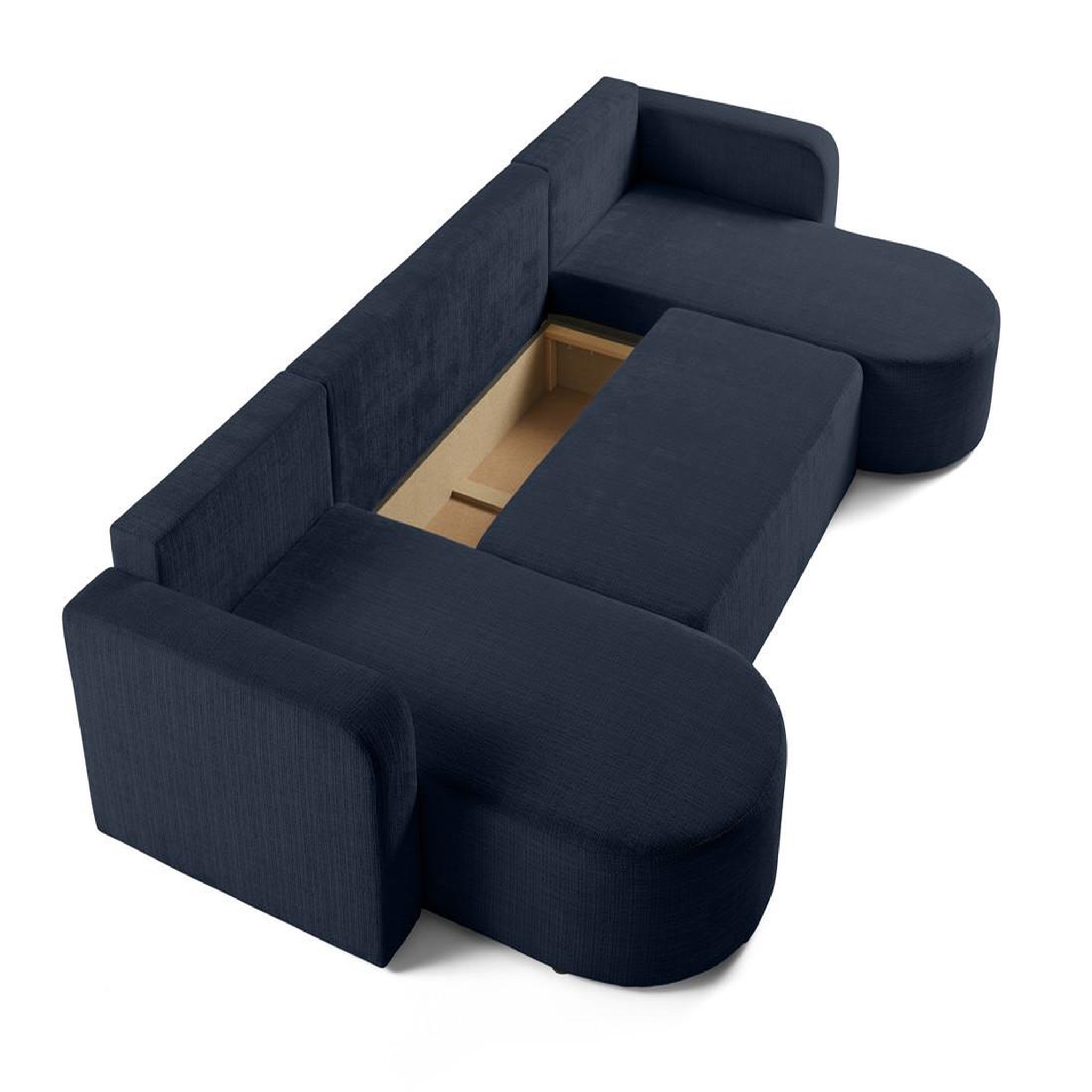 Voir la diapositive 4 : BEST MOBILIER Miro - canapé panoramique en u 7 places - convertible avec coffre - en velours texturé