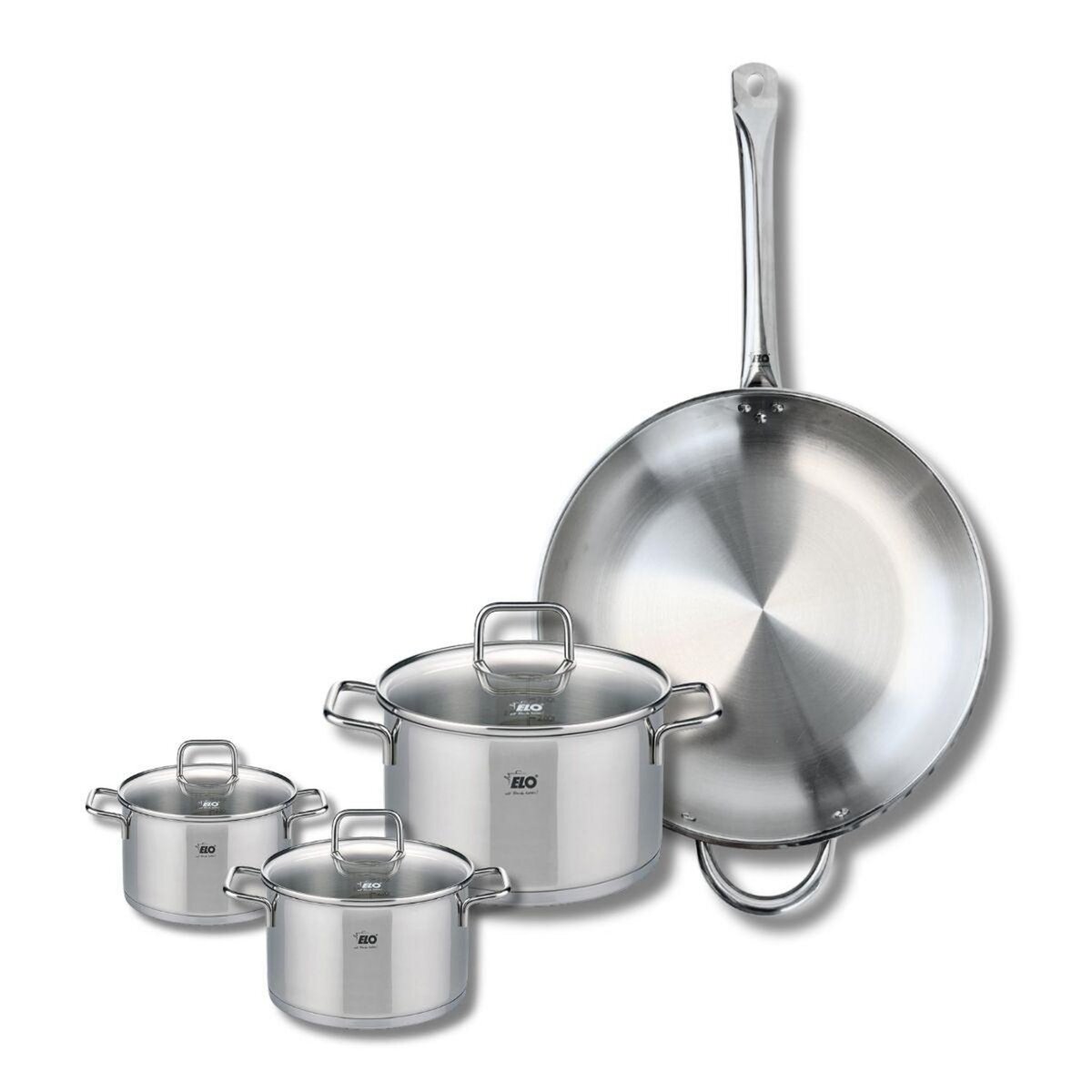 ELO Set de 1 Poêle de cuisson 32 cm et 3 faitouts 12, 16 et 20 cm Elo Profi Citrin