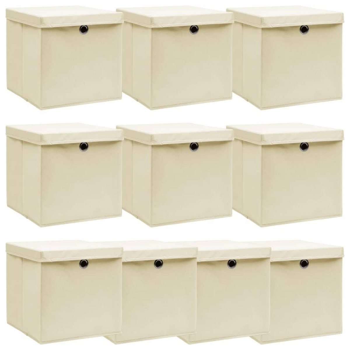 VIDAXL Boîtes de rangement a couvercles 10 pcs Creme 32x32x32 cm Tissu