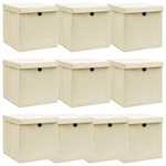 VIDAXL Boîtes de rangement a couvercles 10 pcs Creme 32x32x32 cm Tissu