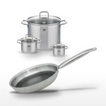 ELO Lot de 3 Faitouts 12/16/26 cm et Poêle 28 cm Elo Relief Solution