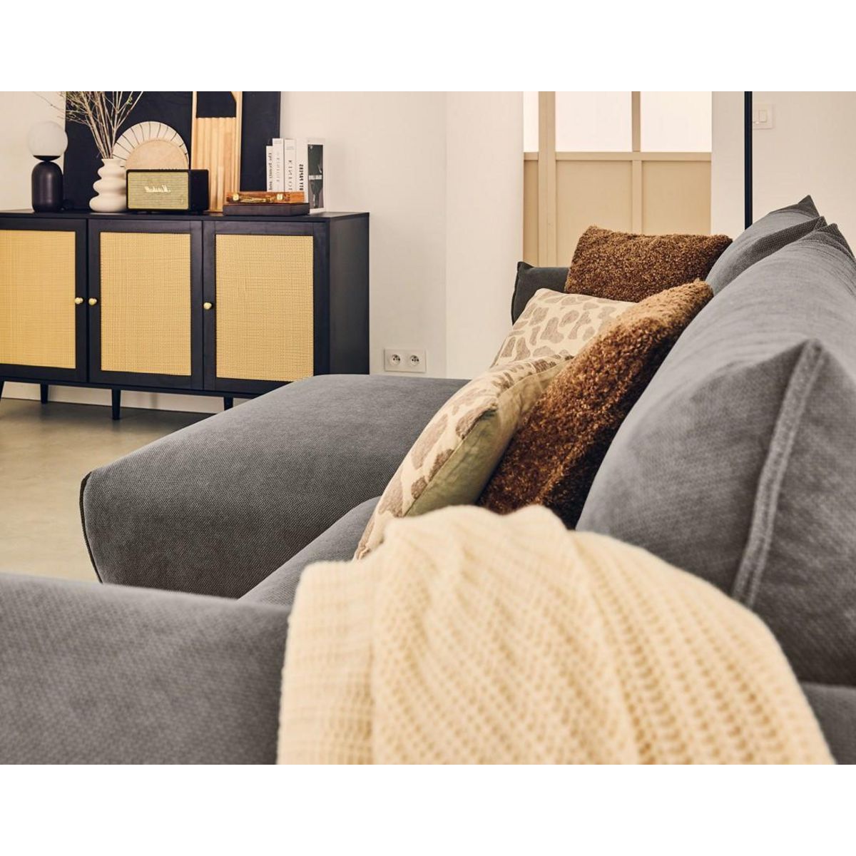 LISA DESIGN Gianni - canapé d'angle gauche 4 places convertible avec coffre en tissu