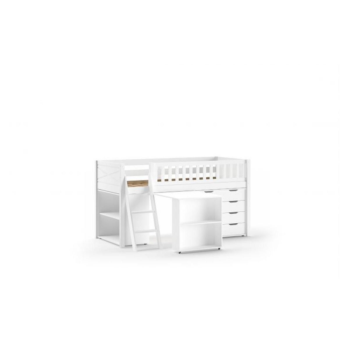 Vipack Lit Mi-Hauteur Scott Bureau Bibliothèque Commode Blanc