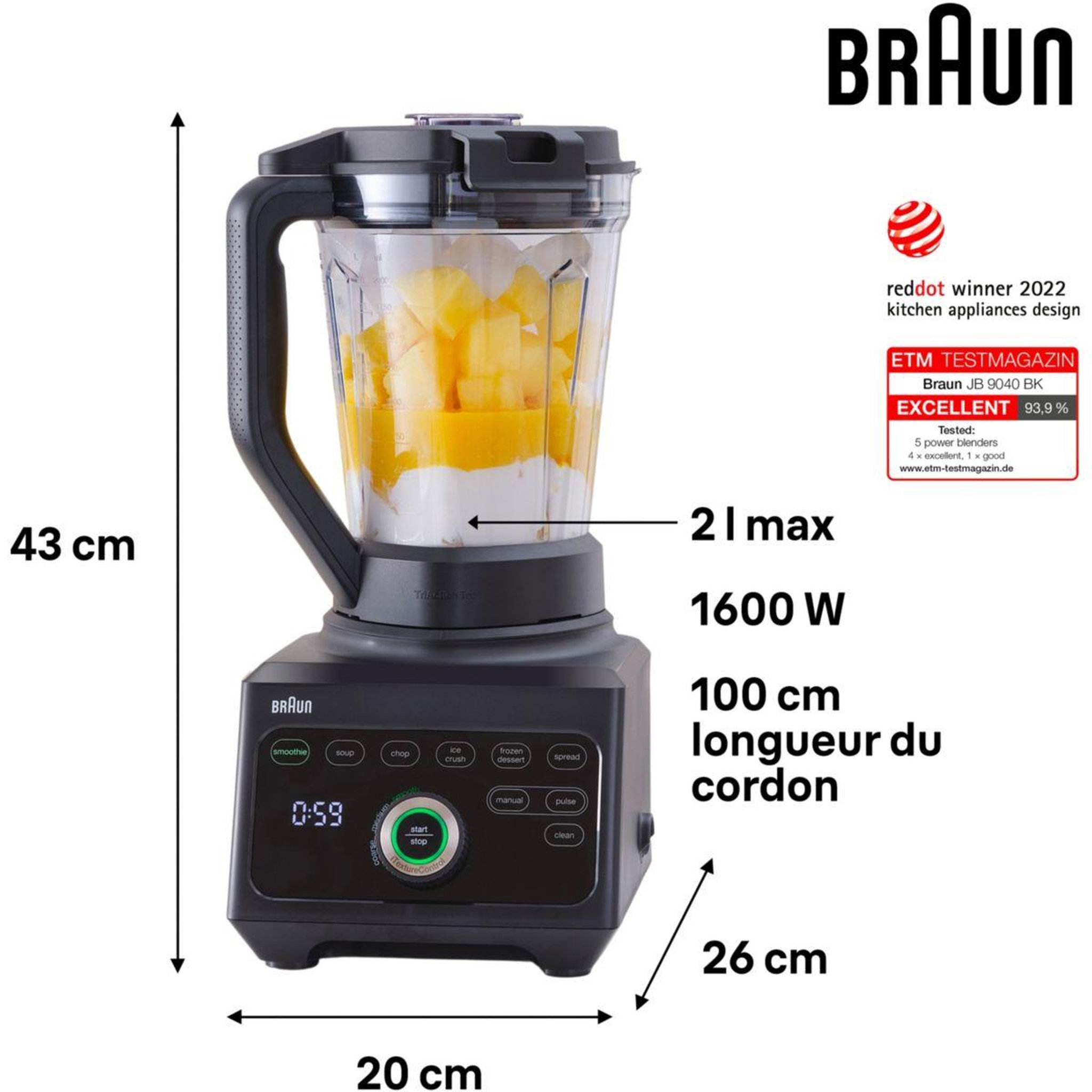 Voir la diapositive 3 : BRAUN Blender jb9040bk powerblend 9 noir
