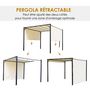 Voir la diapositive 5 : OUTSUNNY Pergola rétractable dim. 3L x 3l x 2,3H m structure acier époxy anticorrosion noir toile polyester haute densité crème