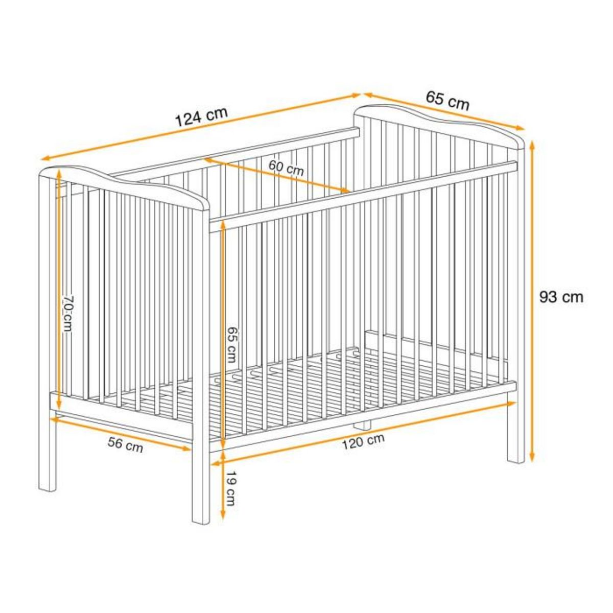 Paris Prix Lit Bébé & Matelas  Ala  60x120cm Blanc Mat