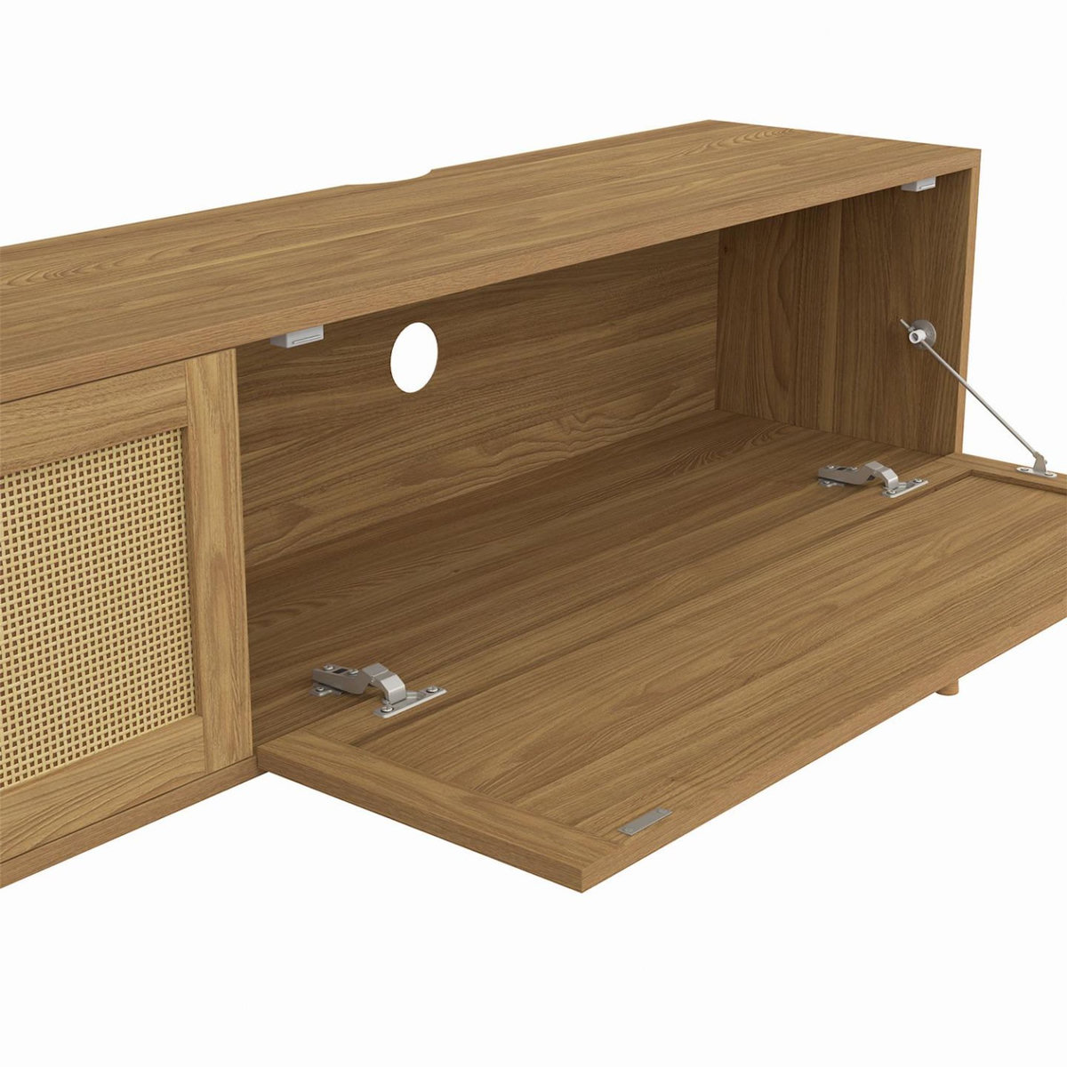 ID MARKET Meuble TV 180 cm suspendu HANAE 2 portes effet naturel cannage