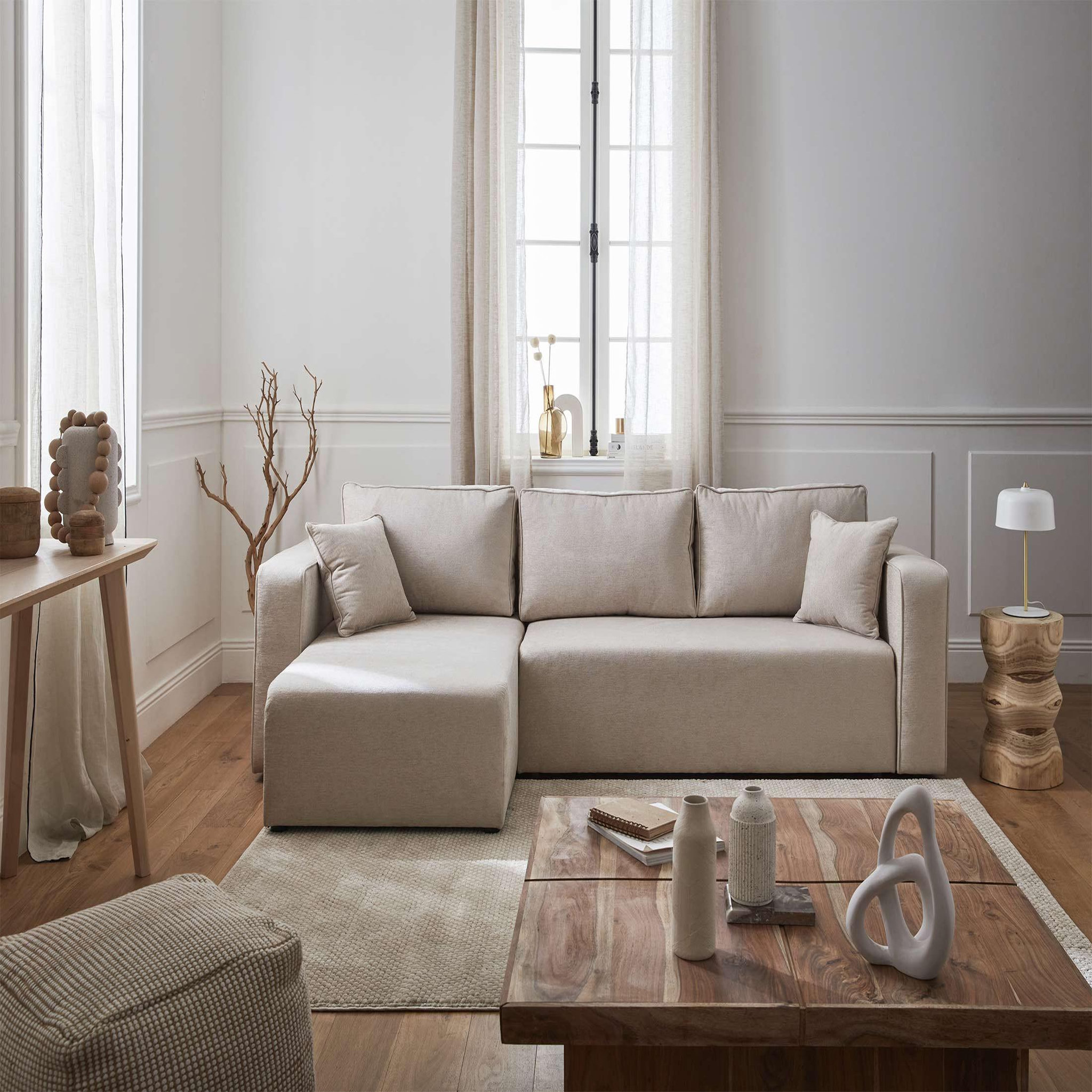 Voir la diapositive 6 : BEST MOBILIER Topaze - canapé d'angle réversible - 4 places - convertible avec coffre - en tissu