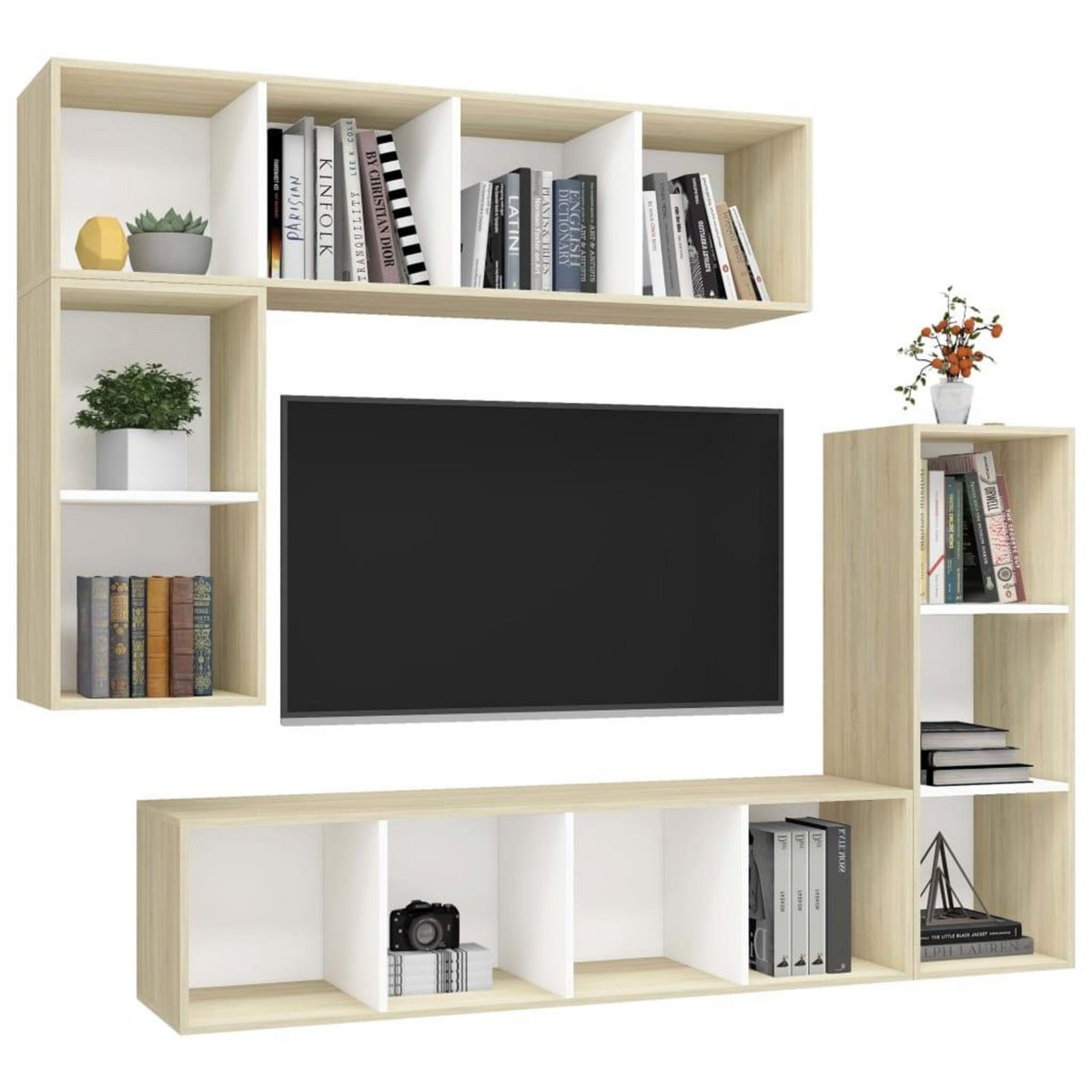 VIDAXL Ensemble meubles TV 4 pcs Blanc/chene sonoma Bois d'ingenierie