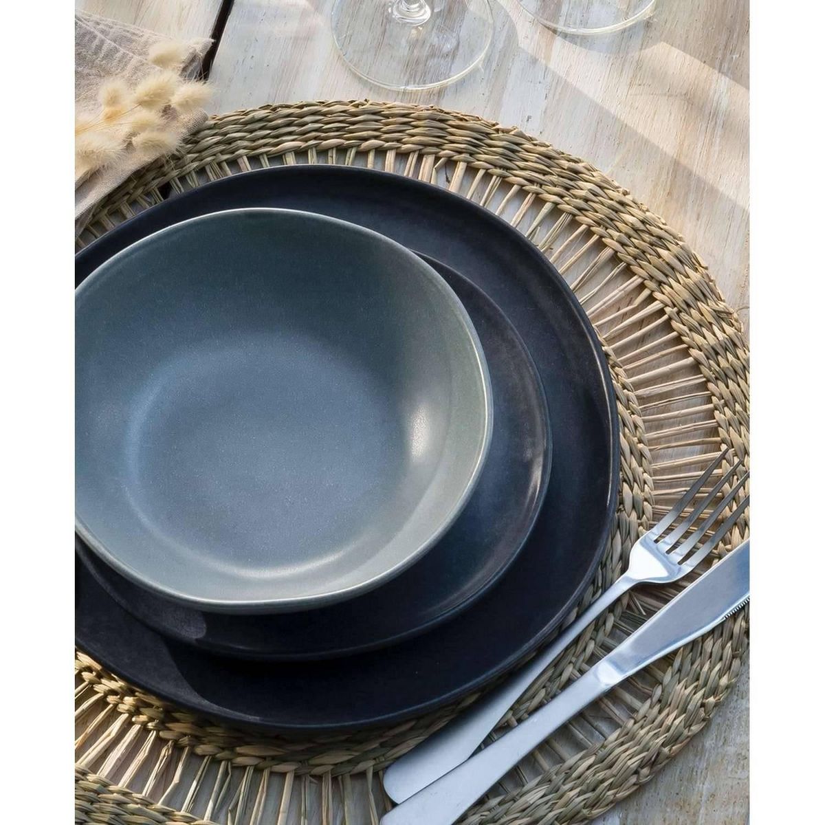 SECRET DE GOURMET Lot de 6 sets de table rond en roseau tressé - Diam 38 cm - Beige