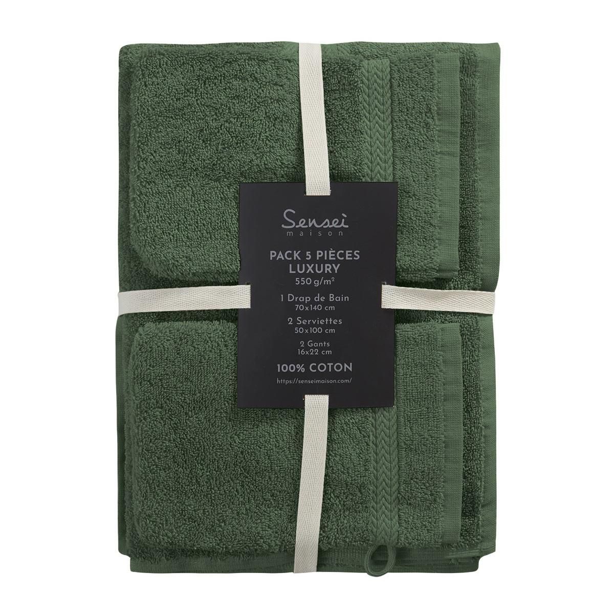 Sensei Maison Ensemble de bain 5 pièces (1 drap de bain + 2 serviettes de toilette + 2 gants) LUXURY