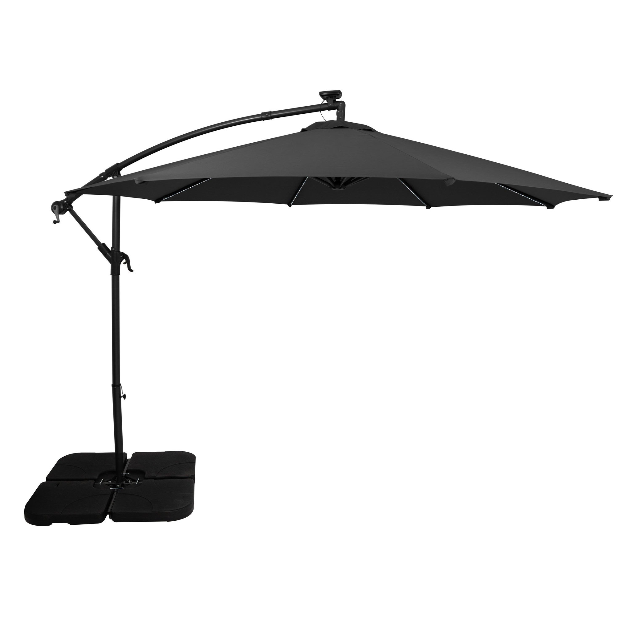 Voir la diapositive 1 : Monster Parasol Banane à Mât Déporté à LED 3 m & Pied Carré